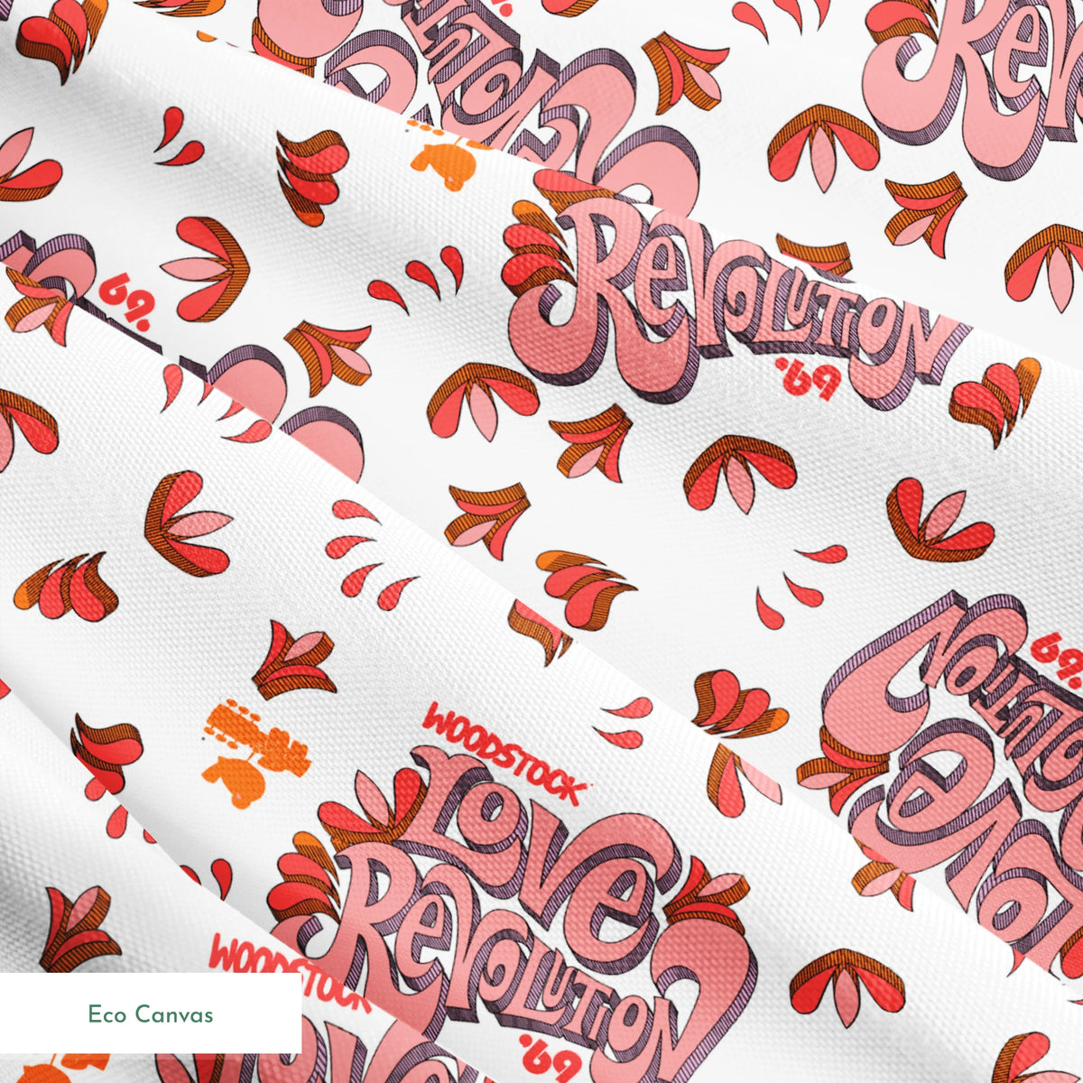 Woodstock Love Revolution on White Fabric
