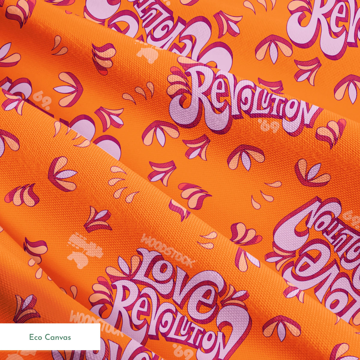 Woodstock Love Revolution on Orange Fabric