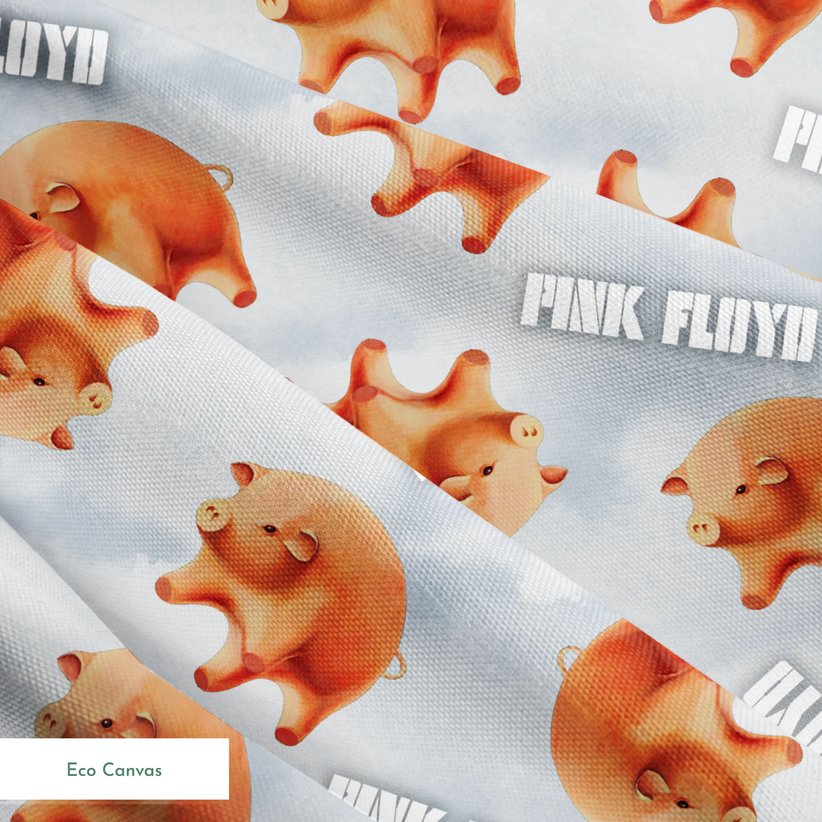 Pink Floyd Pigs on Gray Fabric