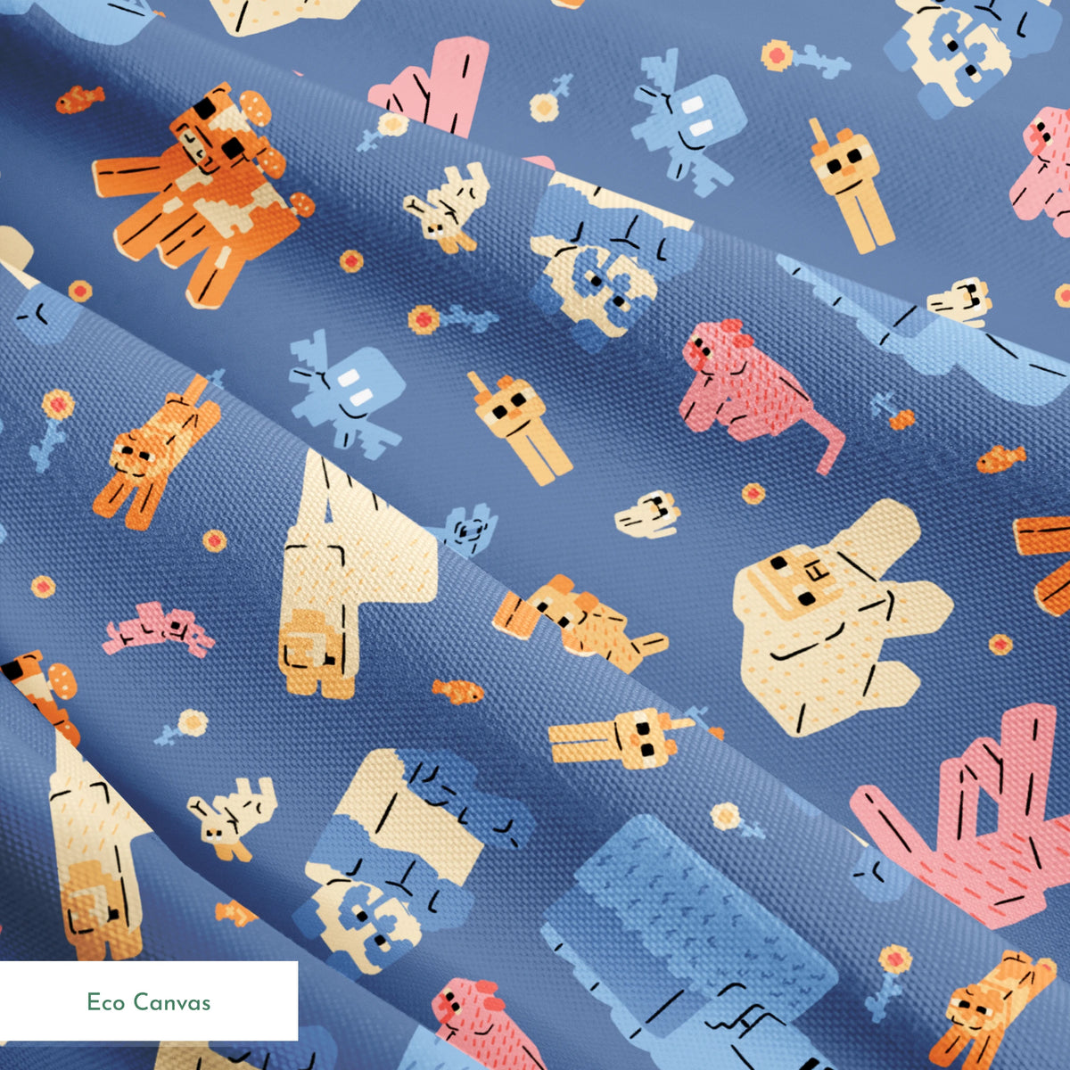Minecraft Pastel Passive Mobs on Purple Fabric