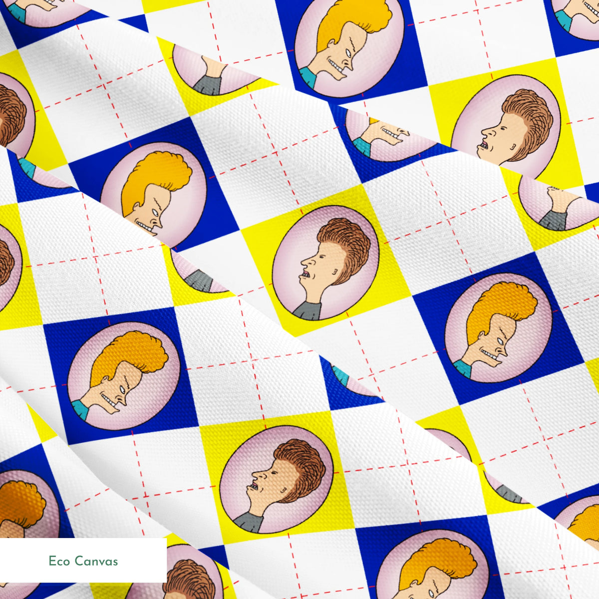 Paramount Beavis and Butt-Head Argyle on Blue and Yellow Fabric