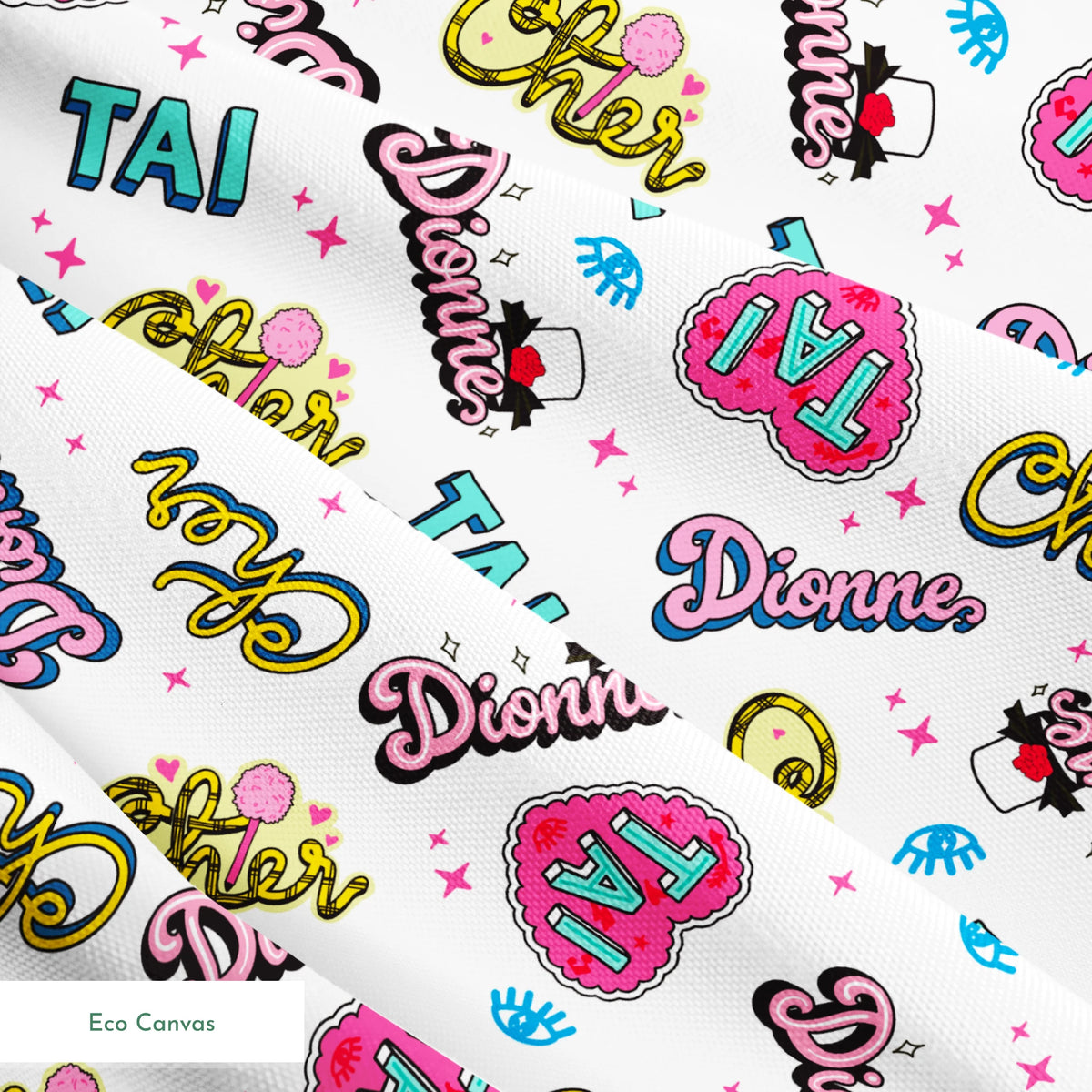 Paramount Clueless Character Names on White Fabric