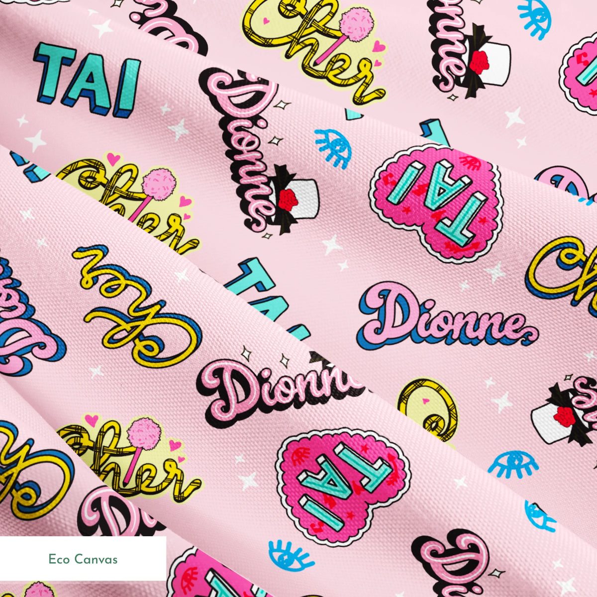 Paramount Clueless Character Names on Pink Fabric