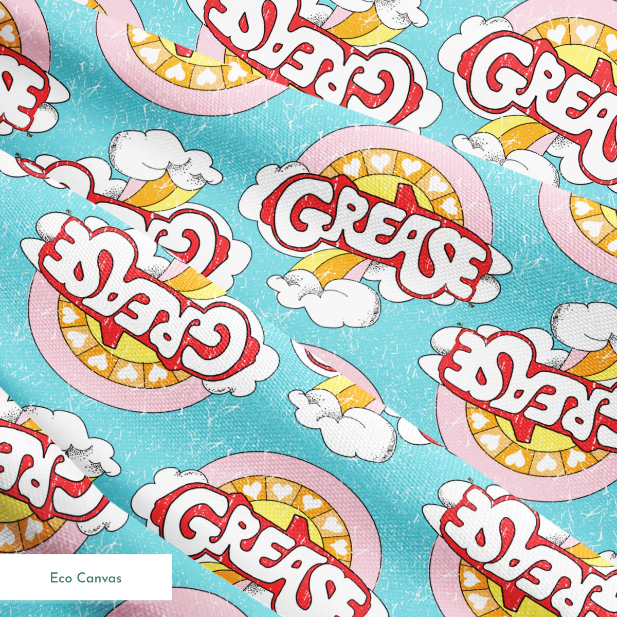 Paramount Grease Retro Rainbow on Blue Fabric