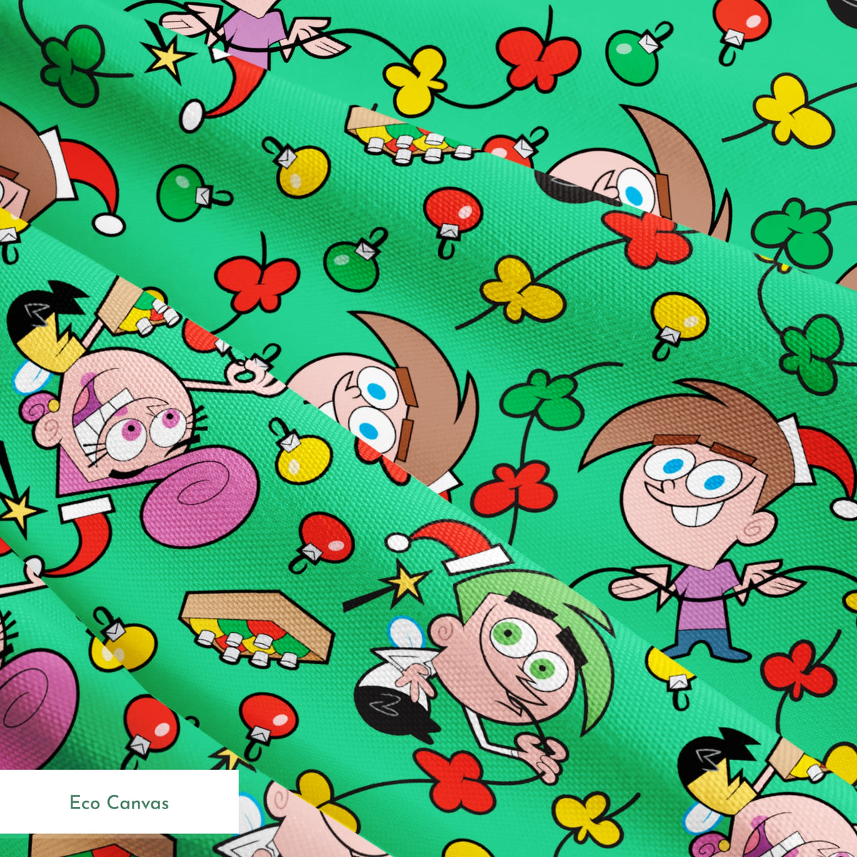 Paramount Fairly OddParents Tree Trimmings on Green Fabric
