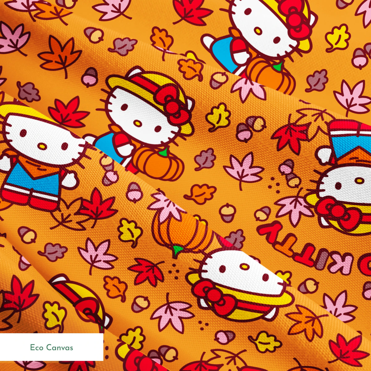 Hello Kitty® Autumn Leaves on Orange Fabric