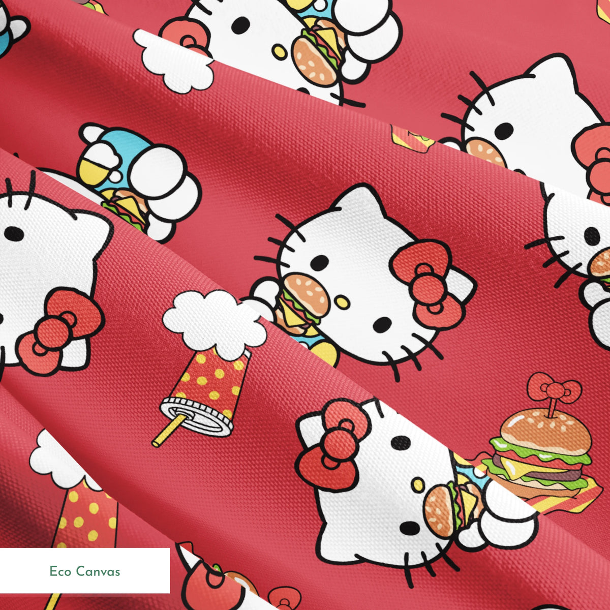 Hello Kitty® Burgers on Red Fabric