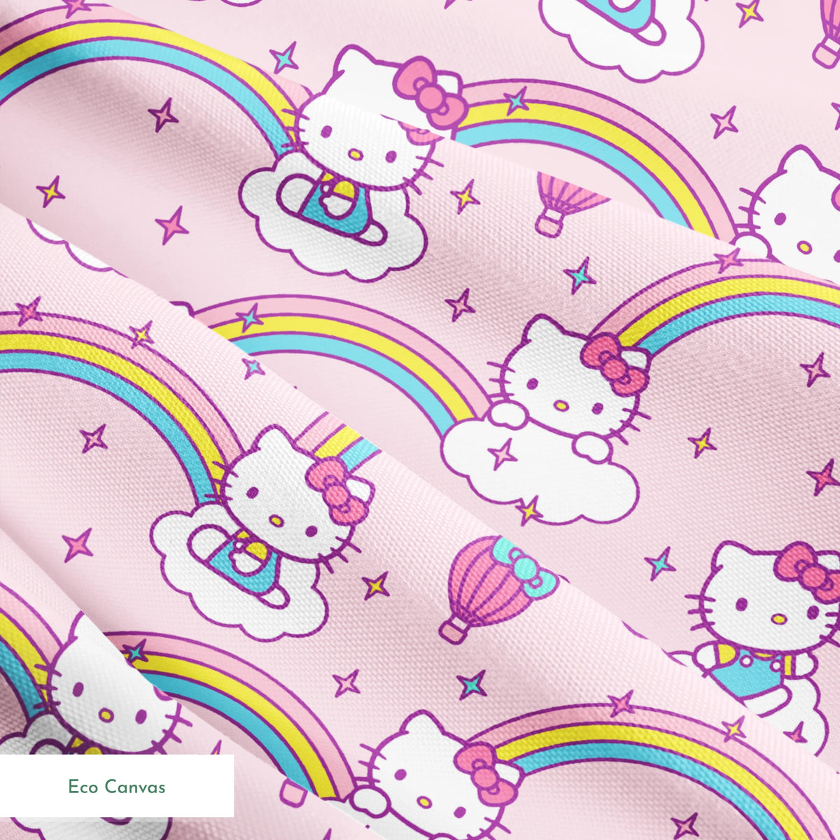 Hello Kitty® Rainbows & Clouds on Pink Fabric