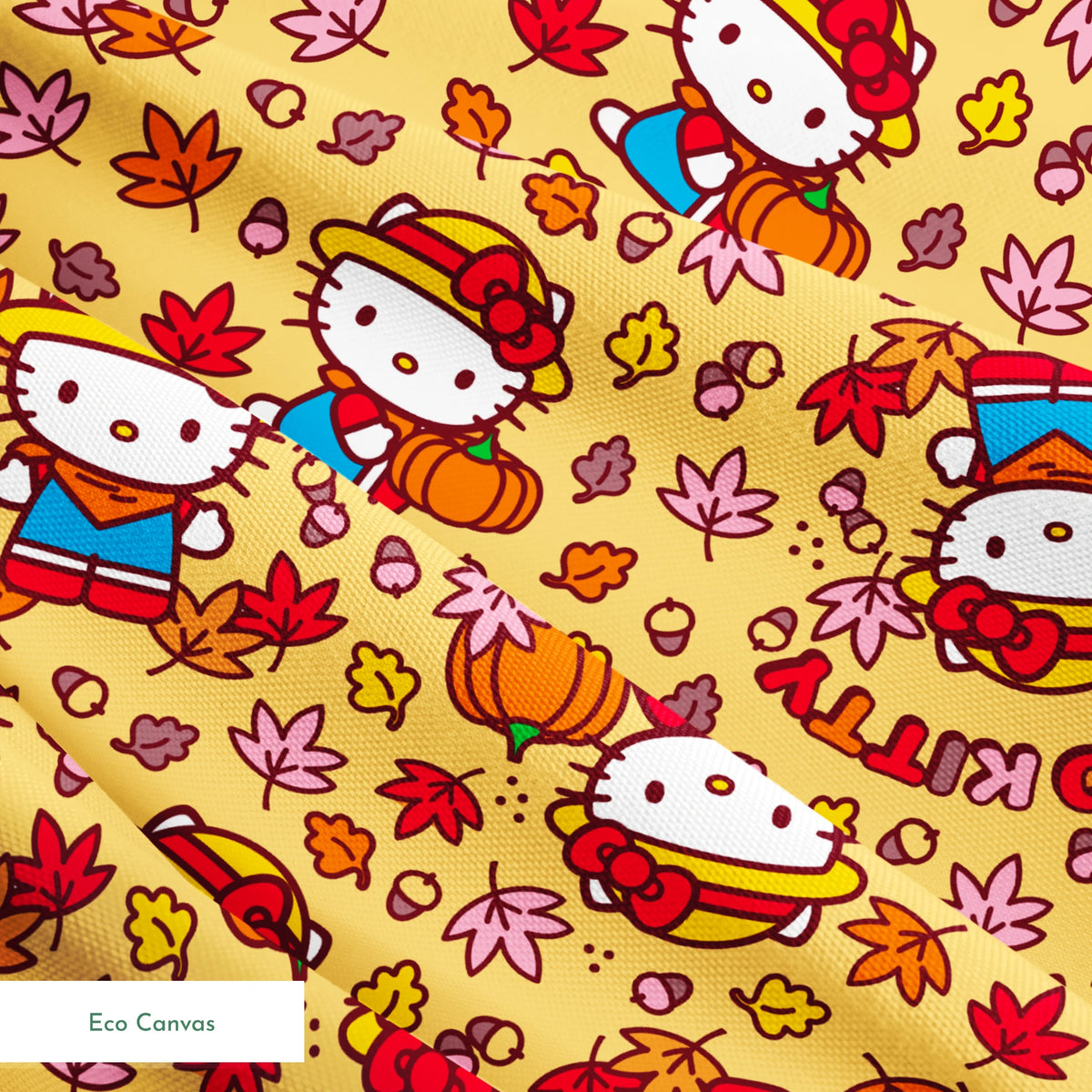 Hello Kitty® Autumn Leaves on Yellow Fabric