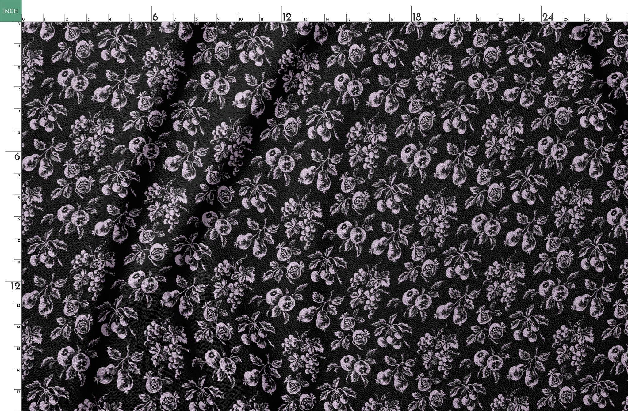 Elegant monochrome floral pattern with delicate white flowers scattered on a black background springs fatquarter mockup