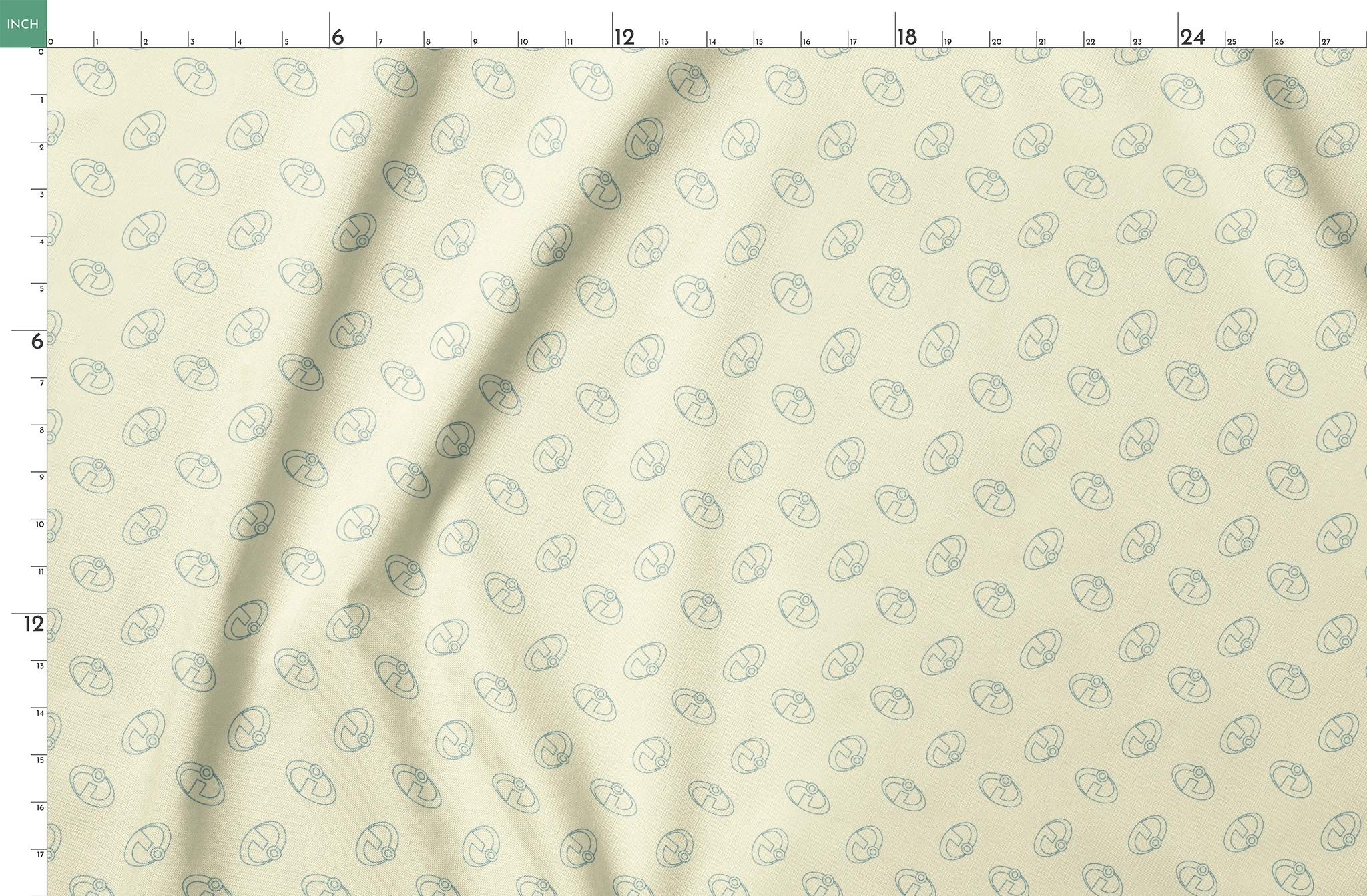 The Incredibles logo forming a repeating pattern on a pale yellow background springs fatquarter mockup
