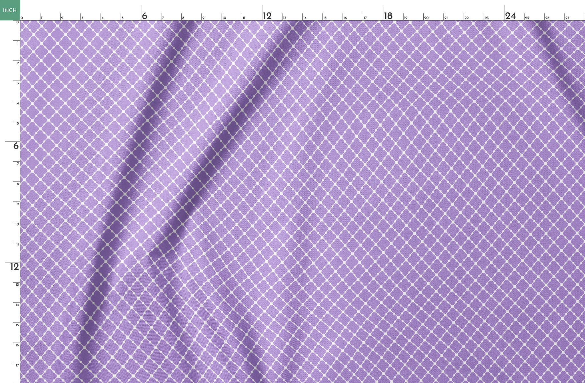 Purple quatrefoil pattern with white lattice grid on lavender background springs fatquarter mockup