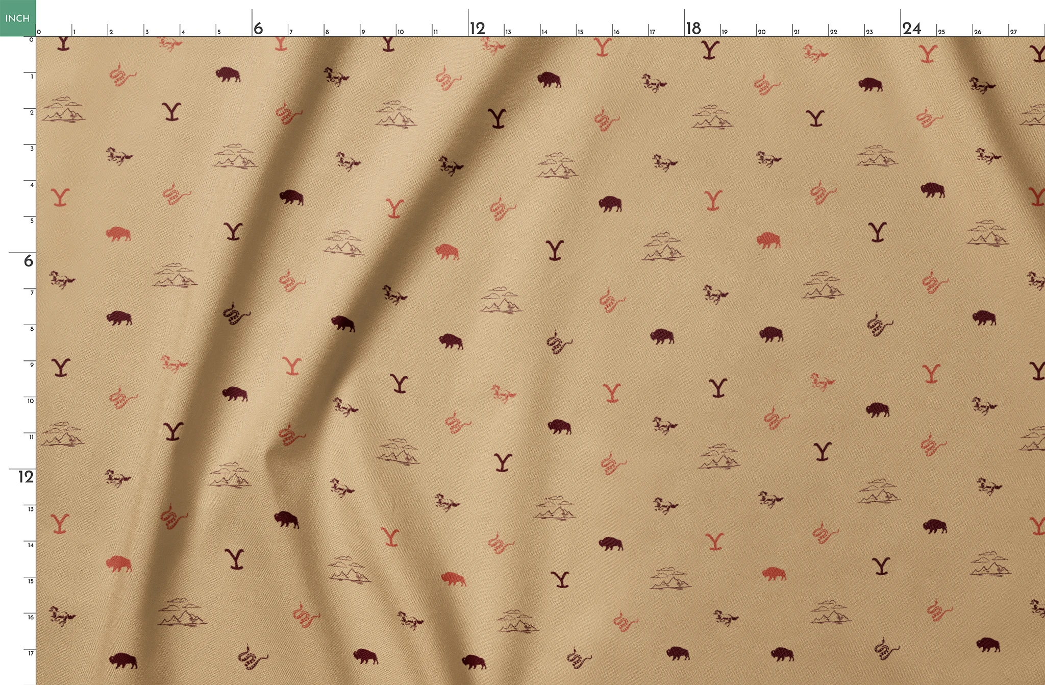 Yellowstone ranch icons with “Y” brand, bison, horses, mountains, and snakes in a Western-inspired design. springs fatquarter mockup