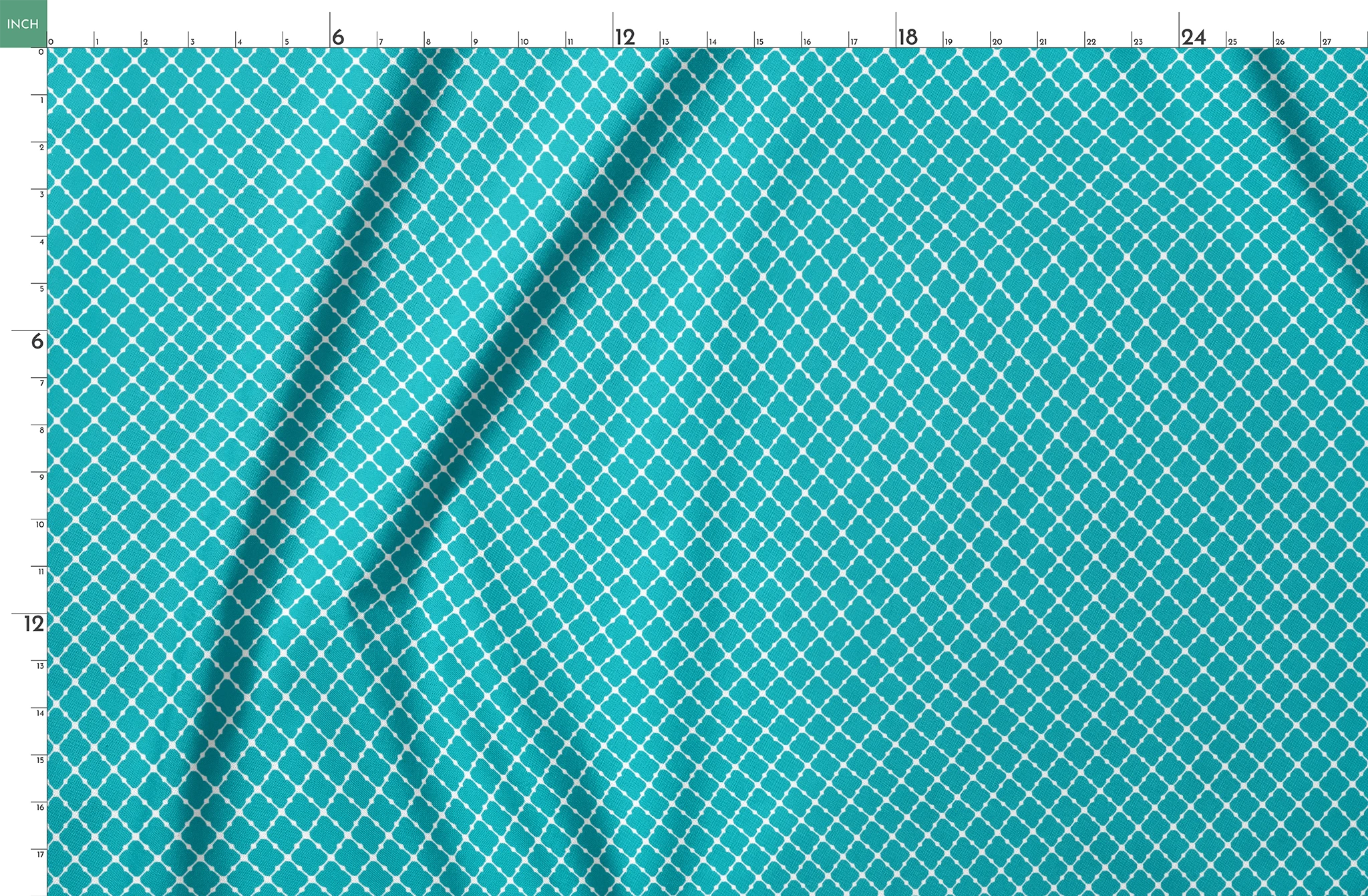 Turquoise and white quatrefoil pattern with Moroccan-inspired geometric design springs fatquarter mockup