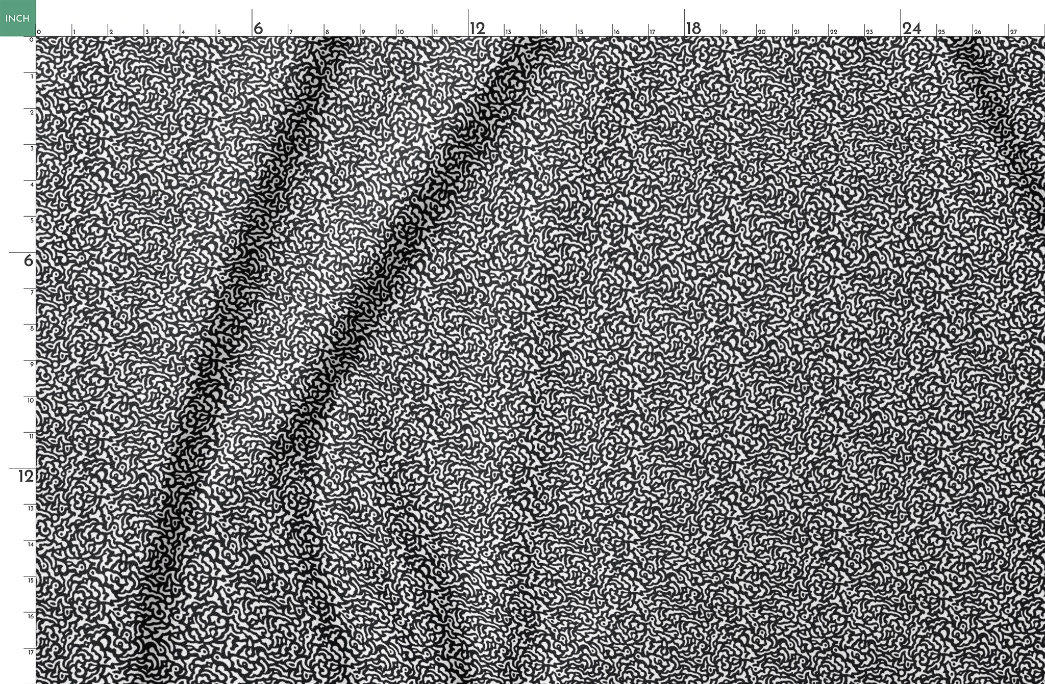 Abstract black and white pattern with swirling organic lines creating a dense maze-like design springs fatquarter mockup