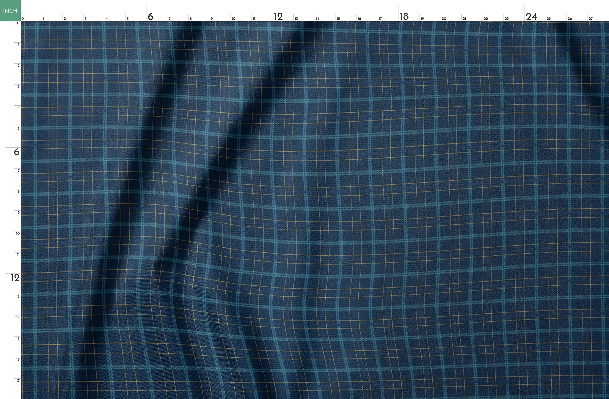 Painterly navy blue plaid with golden yellow and soft blue stripes by Nicole Tamarin, ideal for autumn sewing and decor. springs fatquarter mockup