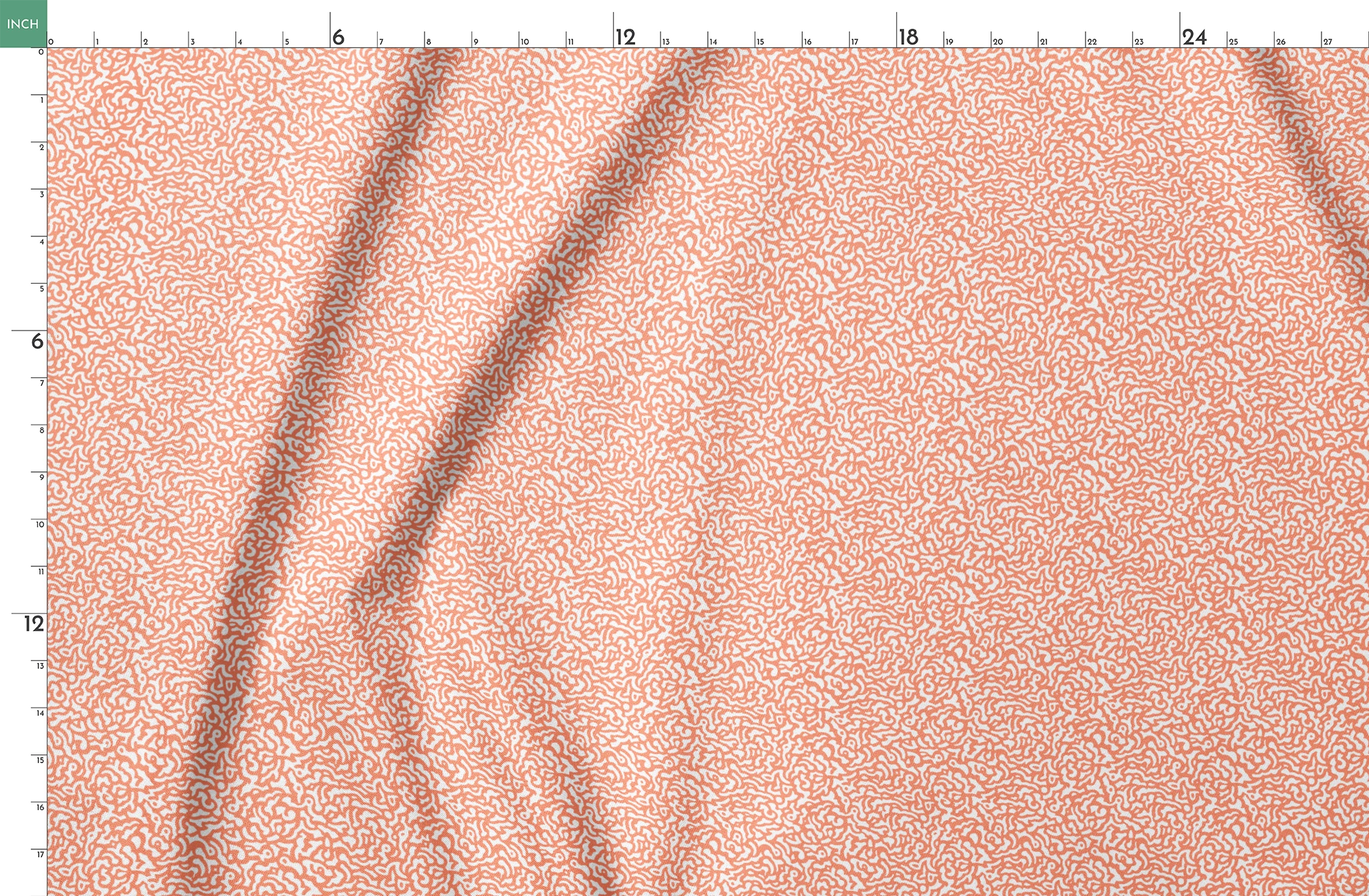 Coral squiggly pattern with organic, maze-like curves on white background springs fatquarter mockup