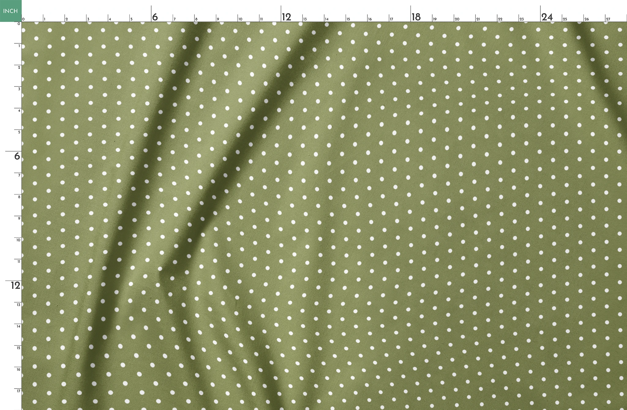 White circles on an olive green background springs fatquarter mockup