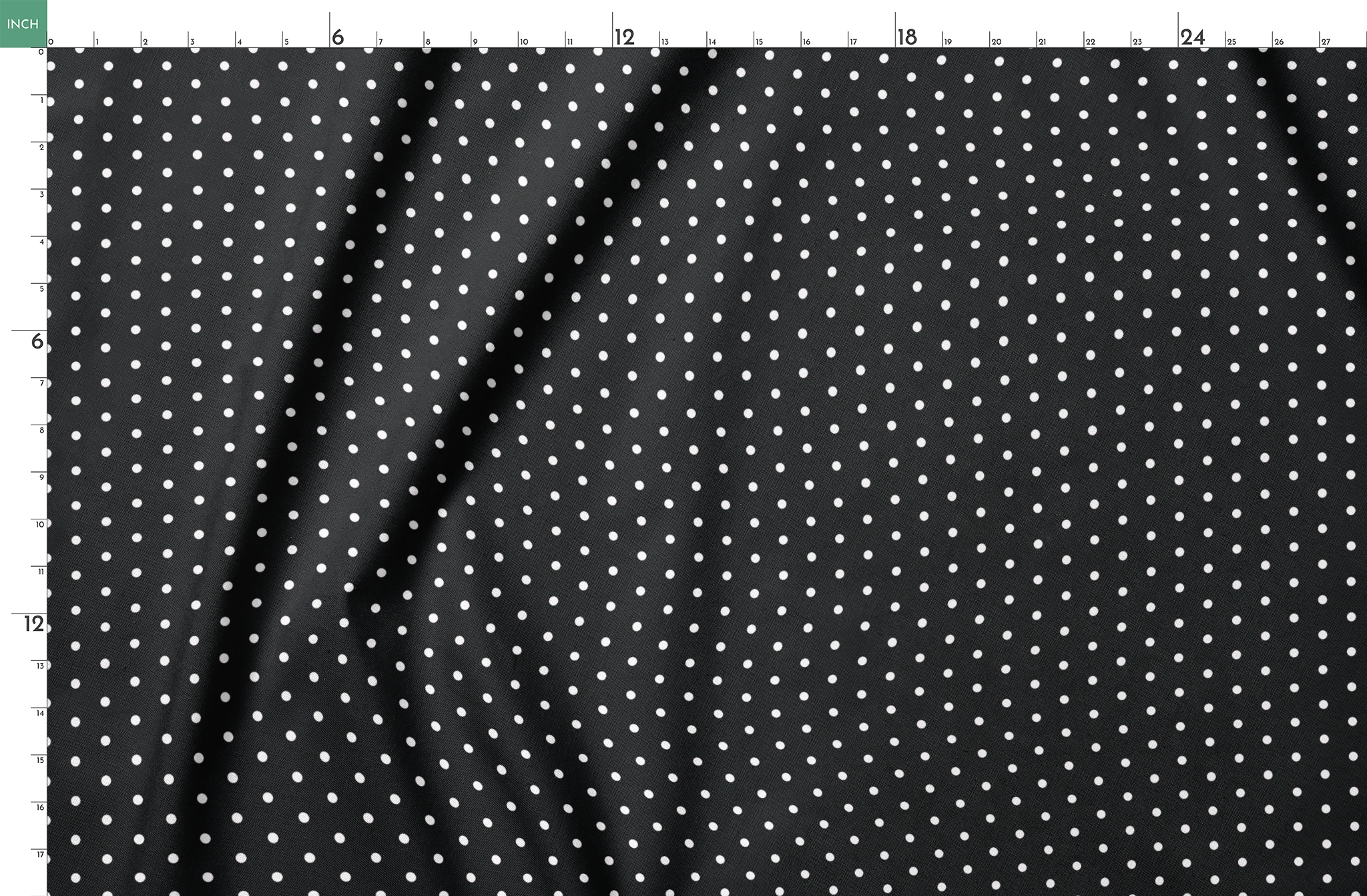 White circular dots on a black background springs fatquarter mockup