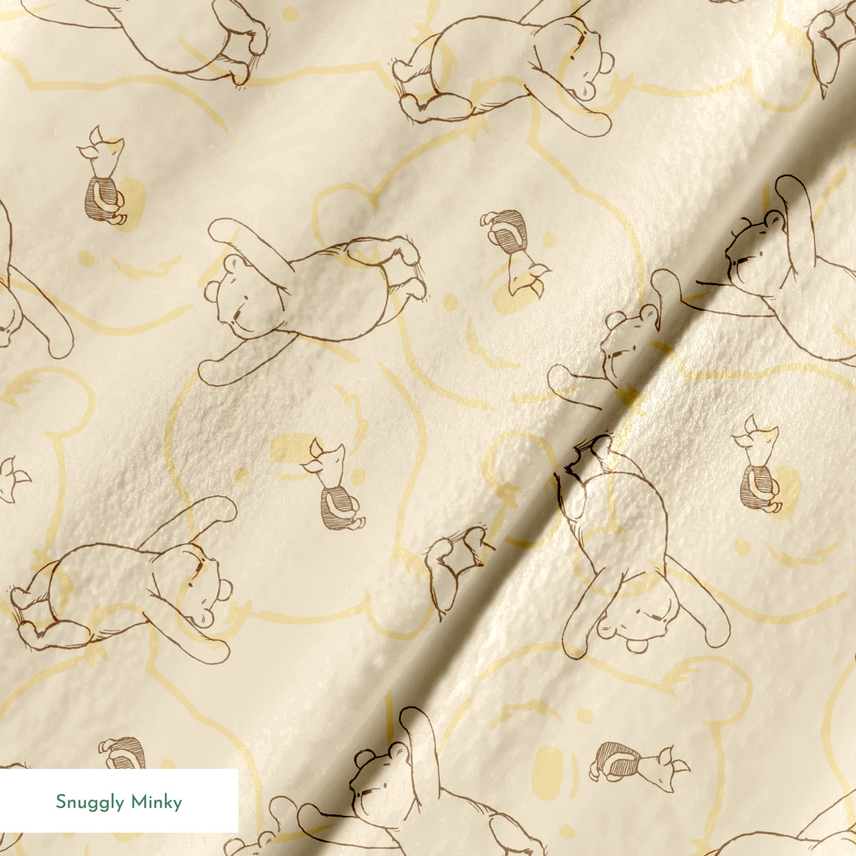 Sketched bear illustrations in various playful poses on a light beige background pattern springs minky texture