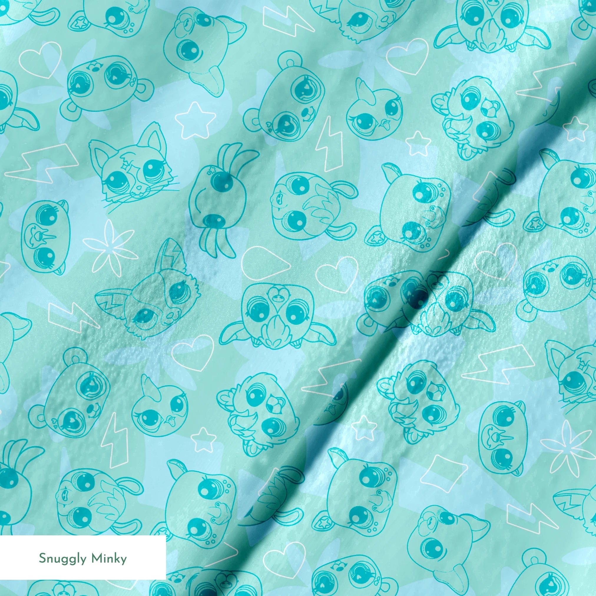 Hasbro Littliest Pet Shop Pet Outlines on Teal Fabric