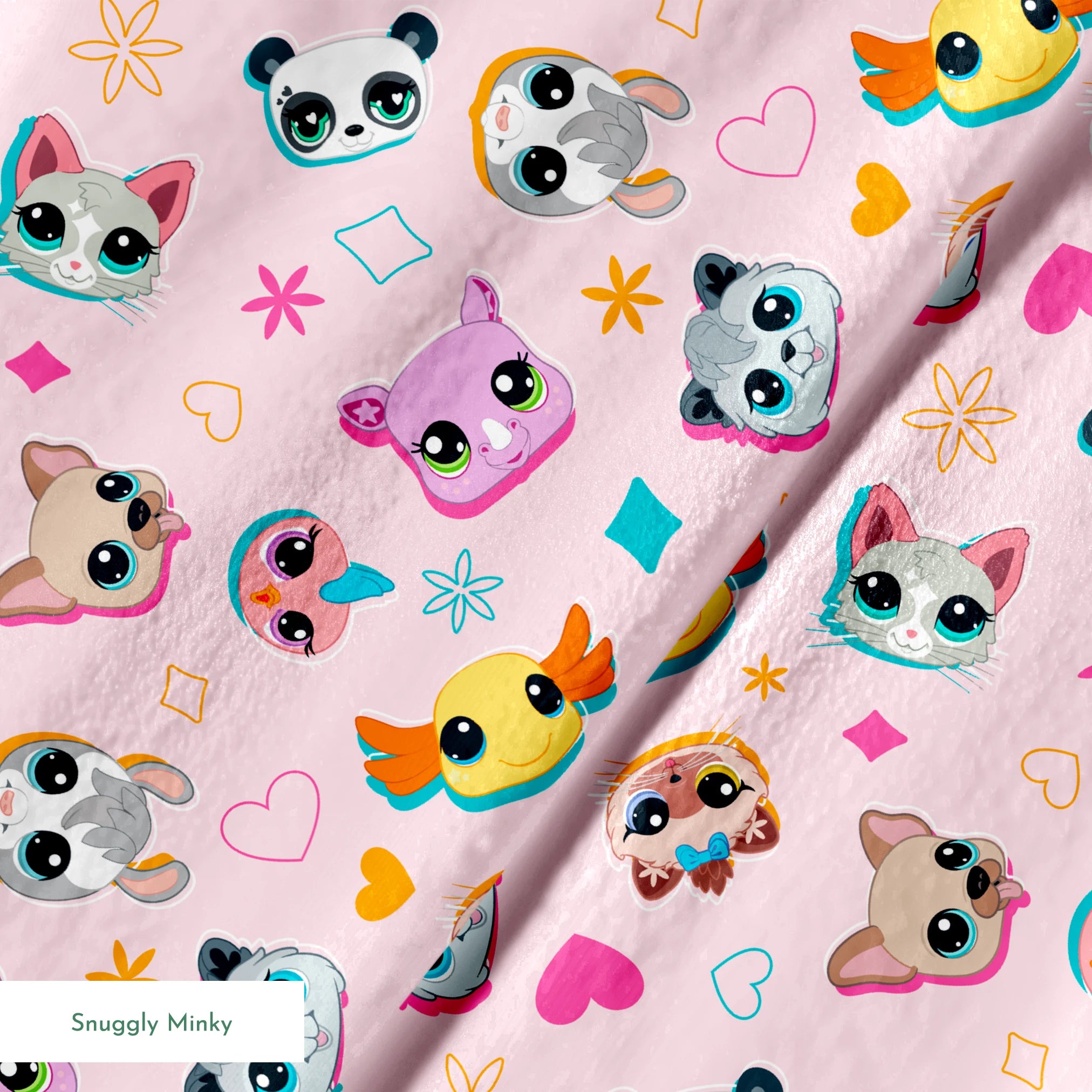 Hasbro Littliest Pet Shop Shapes and Faces on Petal Pink Fabric