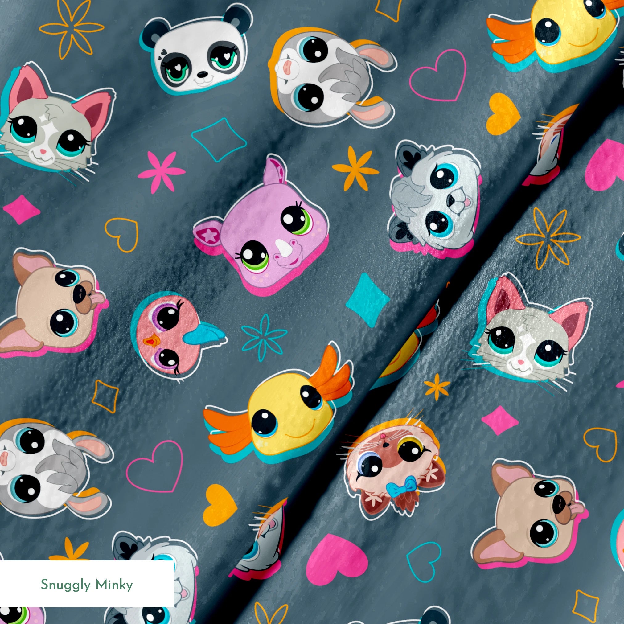 Hasbro Littliest Pet Shop Shapes and Faces on Grey Fabric