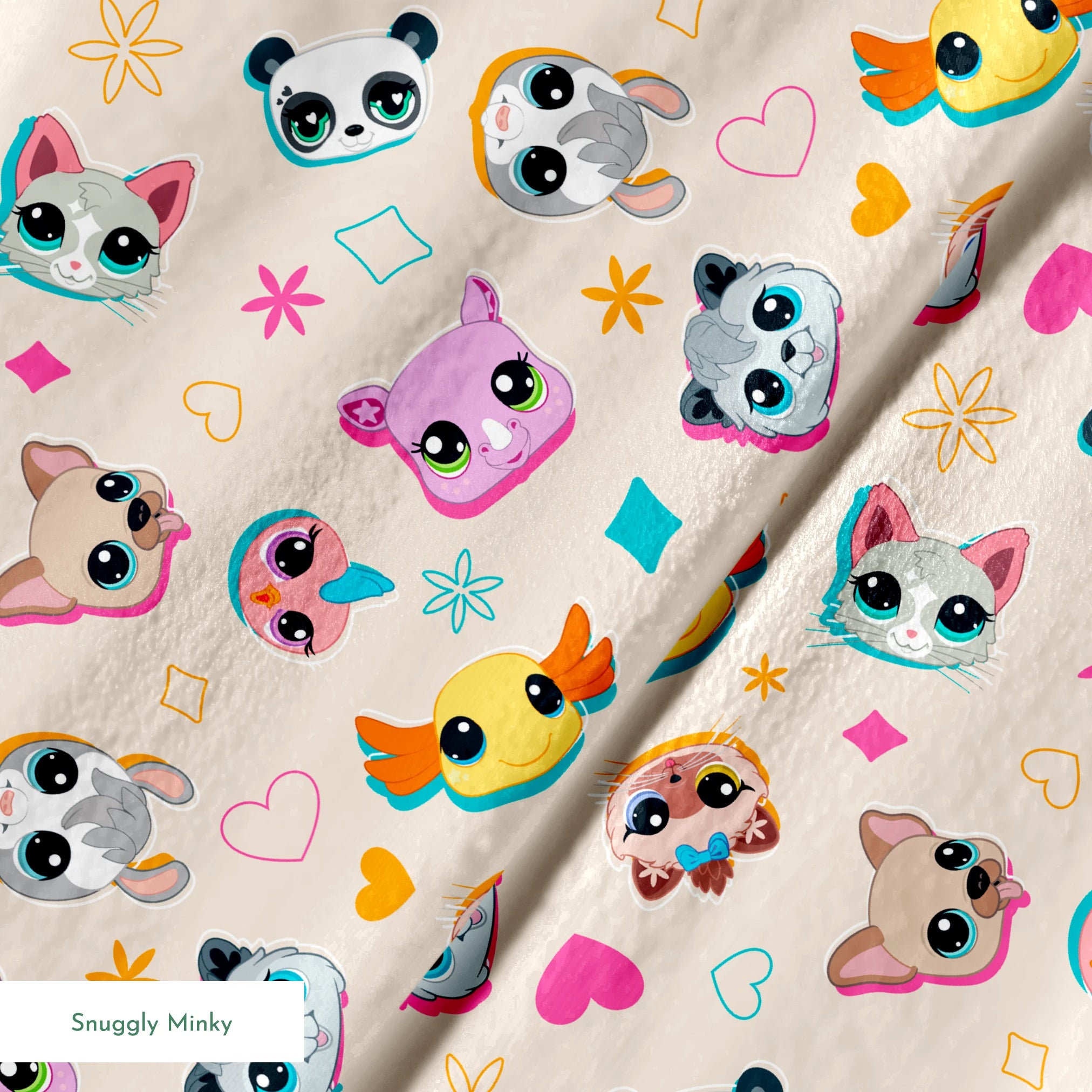 Hasbro Littliest Pet Shop Shapes and Faces on Beige Fabric