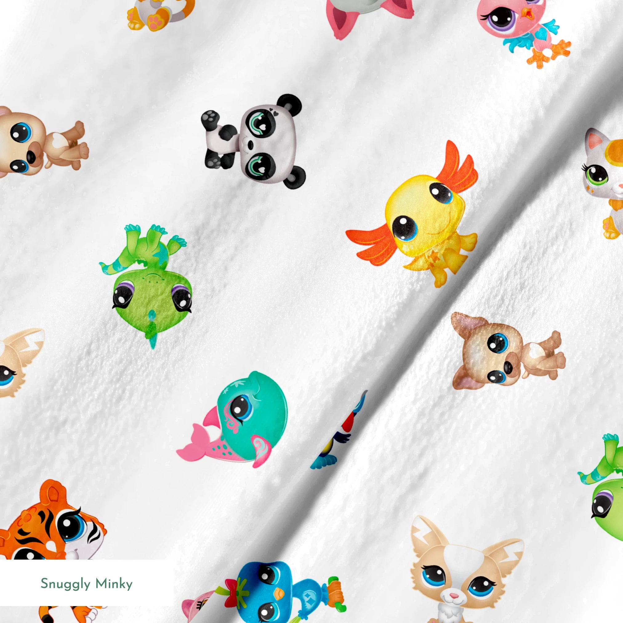 Hasbro Littliest Pet Shop Character Collage on White Fabric