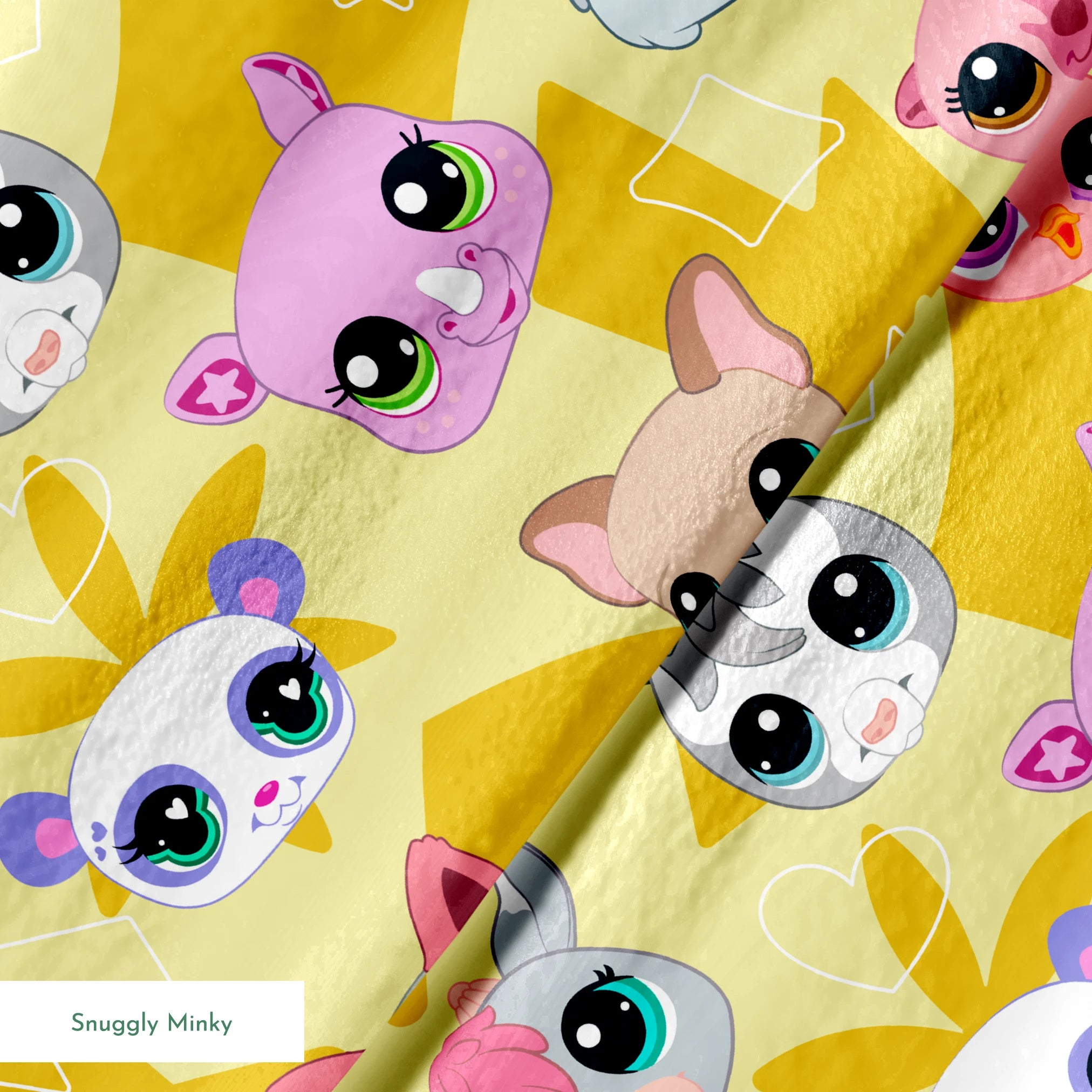 Hasbro Littliest Pet Shop Cute Faces Toss on Yellow Fabric