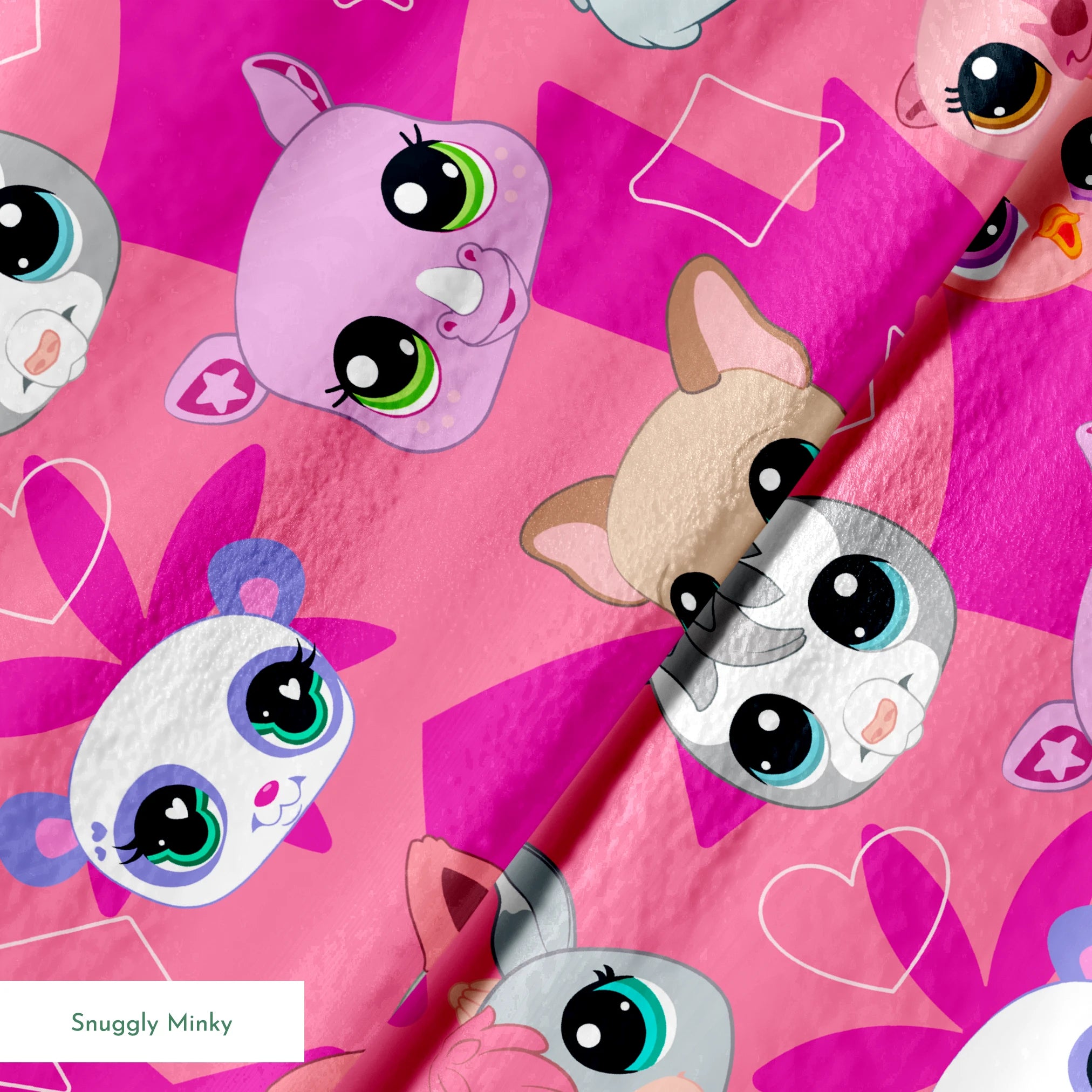 Hasbro Littliest Pet Shop Cute Faces Toss on Pink Fabric