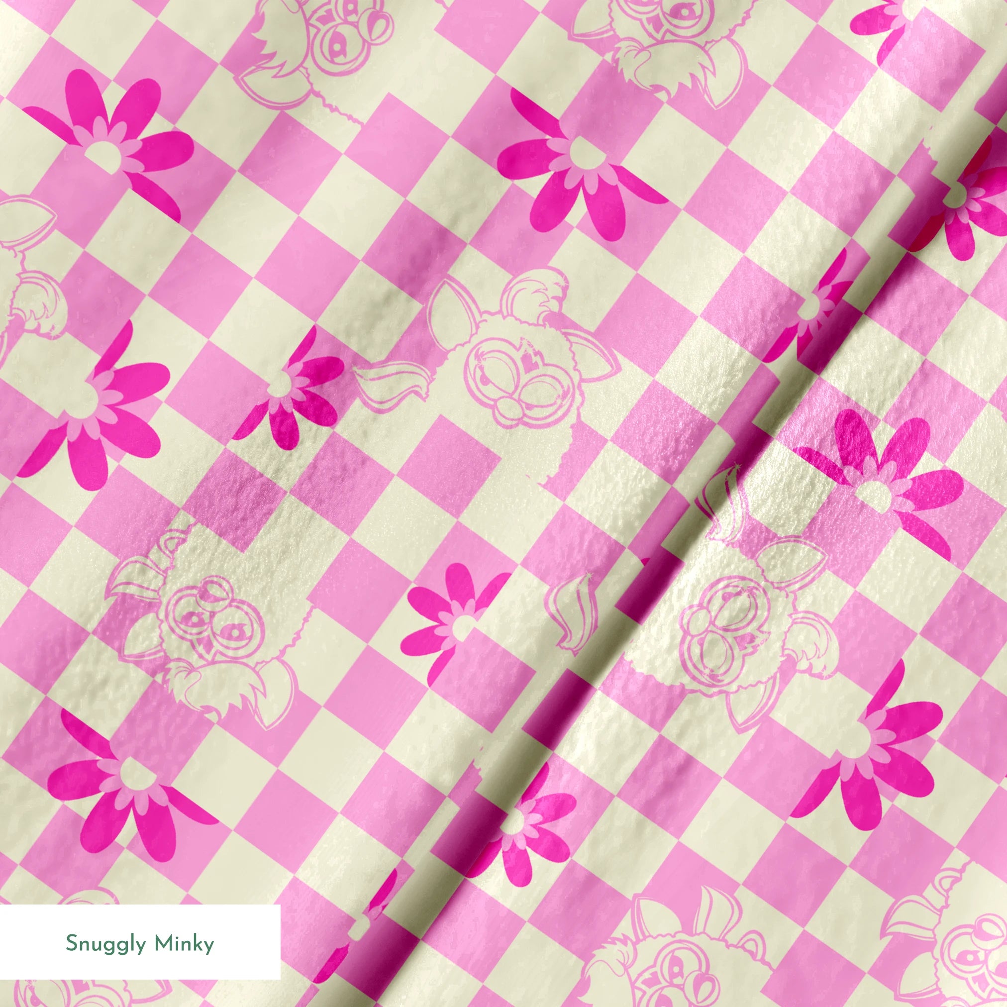 Hasbro Furby Checkered Flowers on Pink Fabric