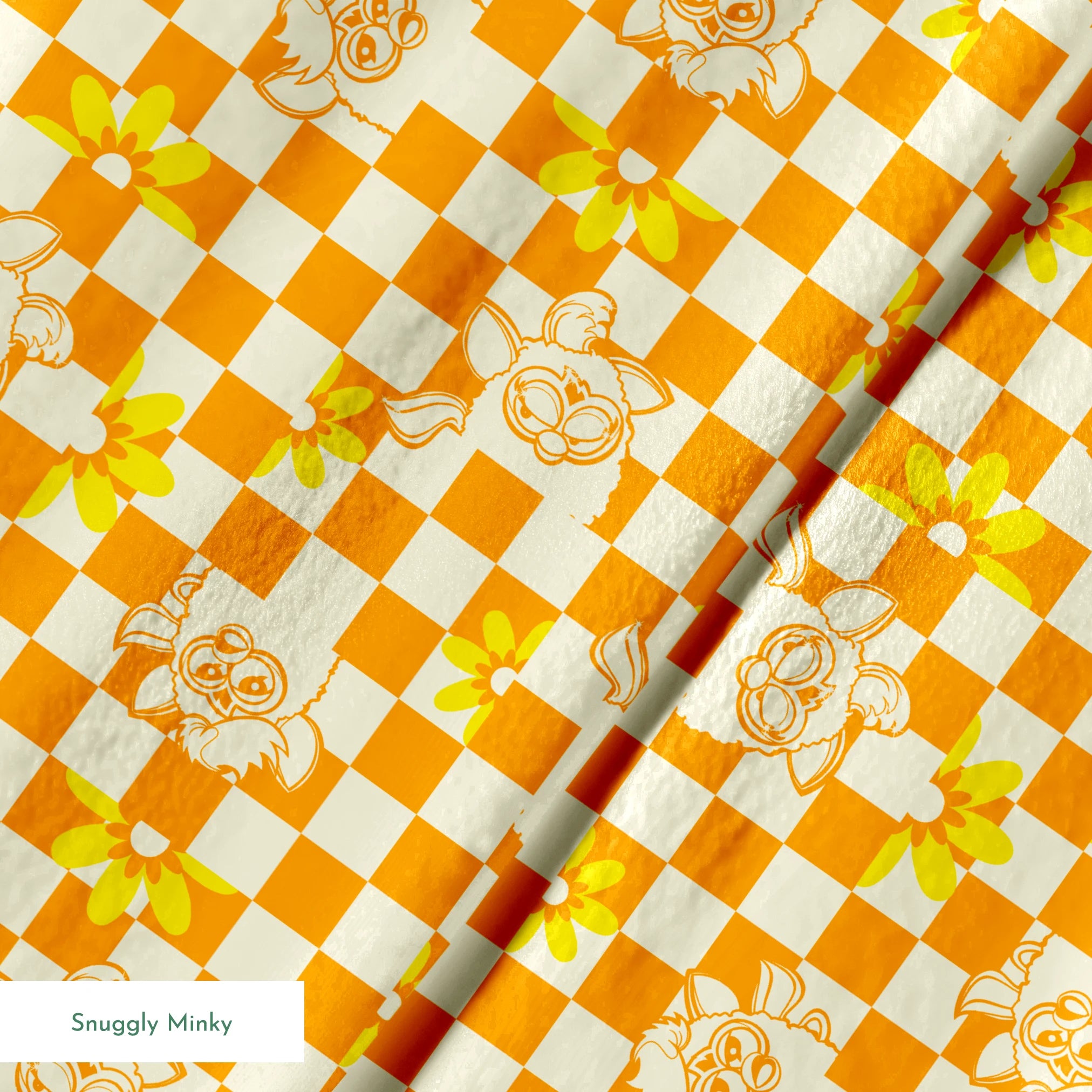 Hasbro Furby Checkered Flowers on Orange Fabric