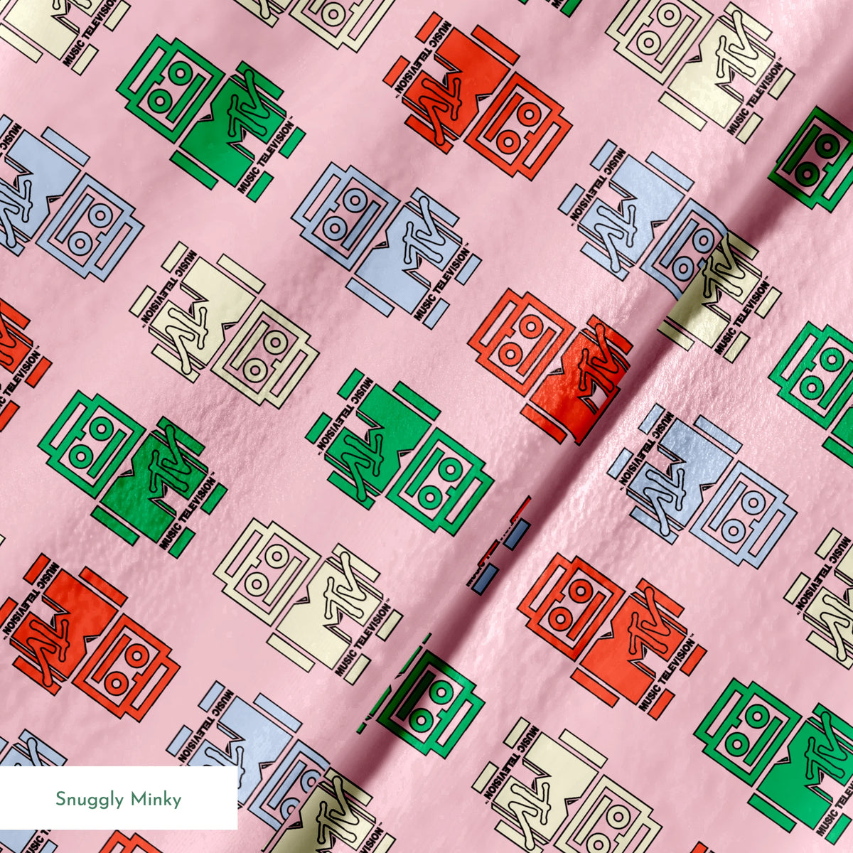 Paramount MTV Logo Robots on Pink Fabric