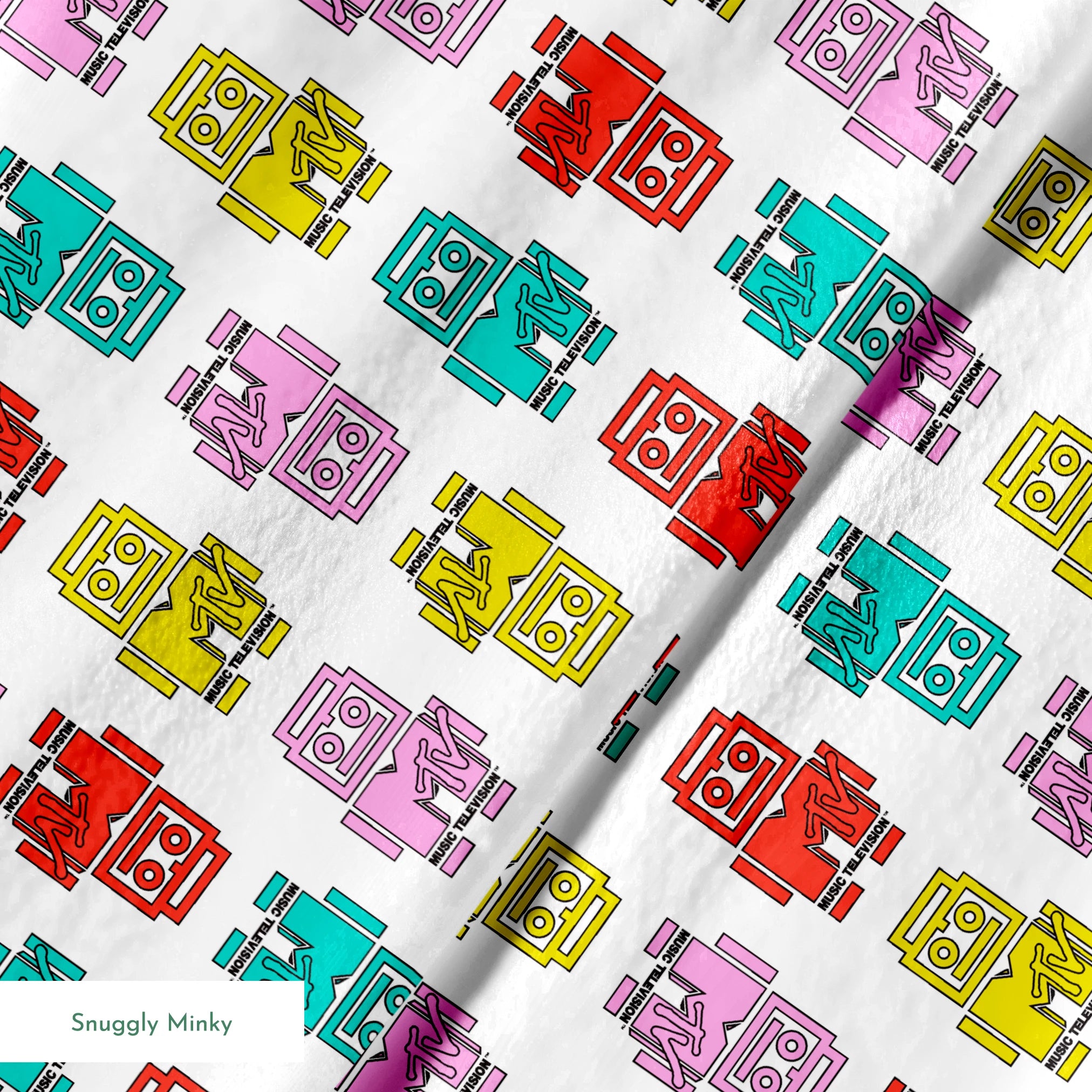 Paramount MTV Logo Robots on White Fabric
