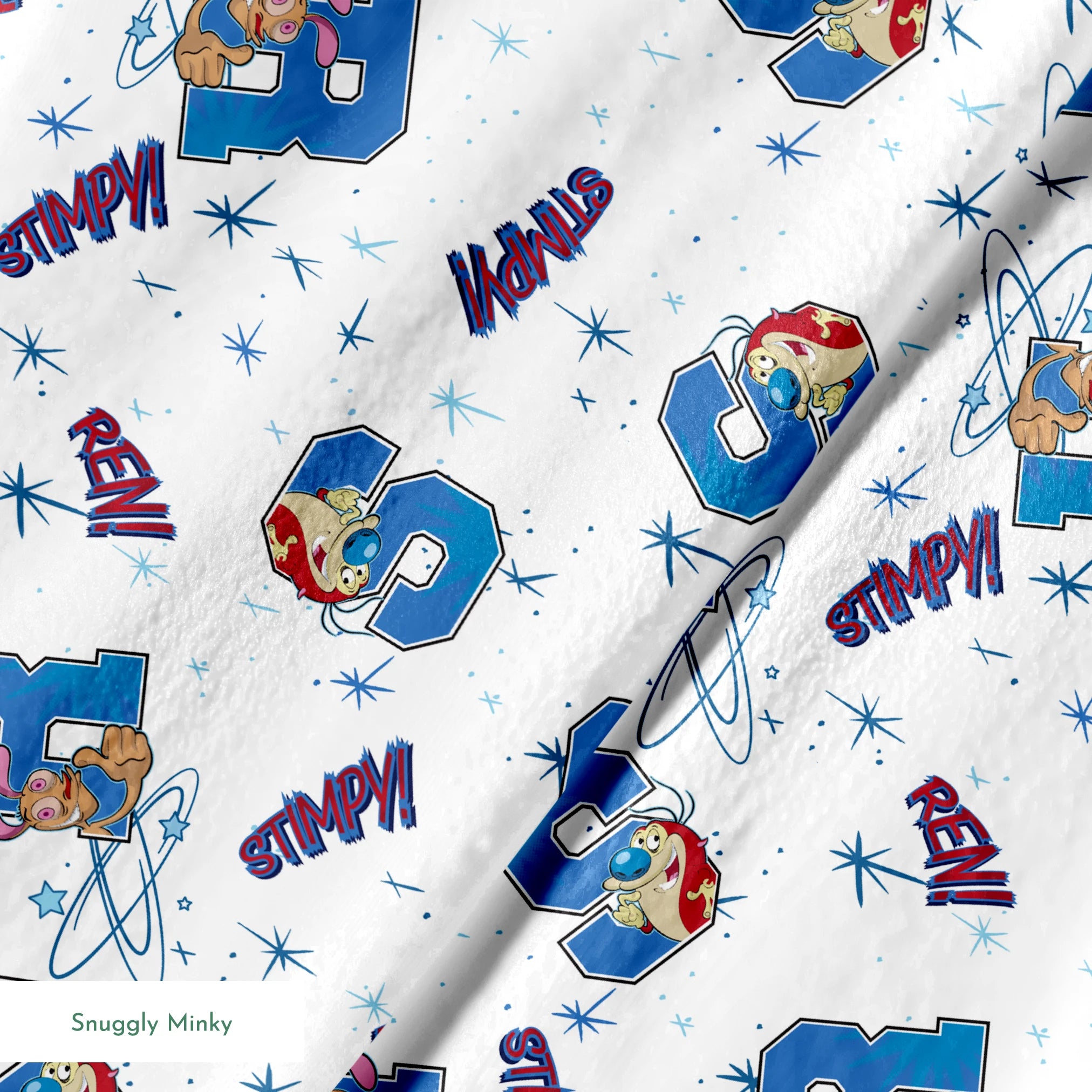 Ren & Stimpy Varsity Letters on White Fabric