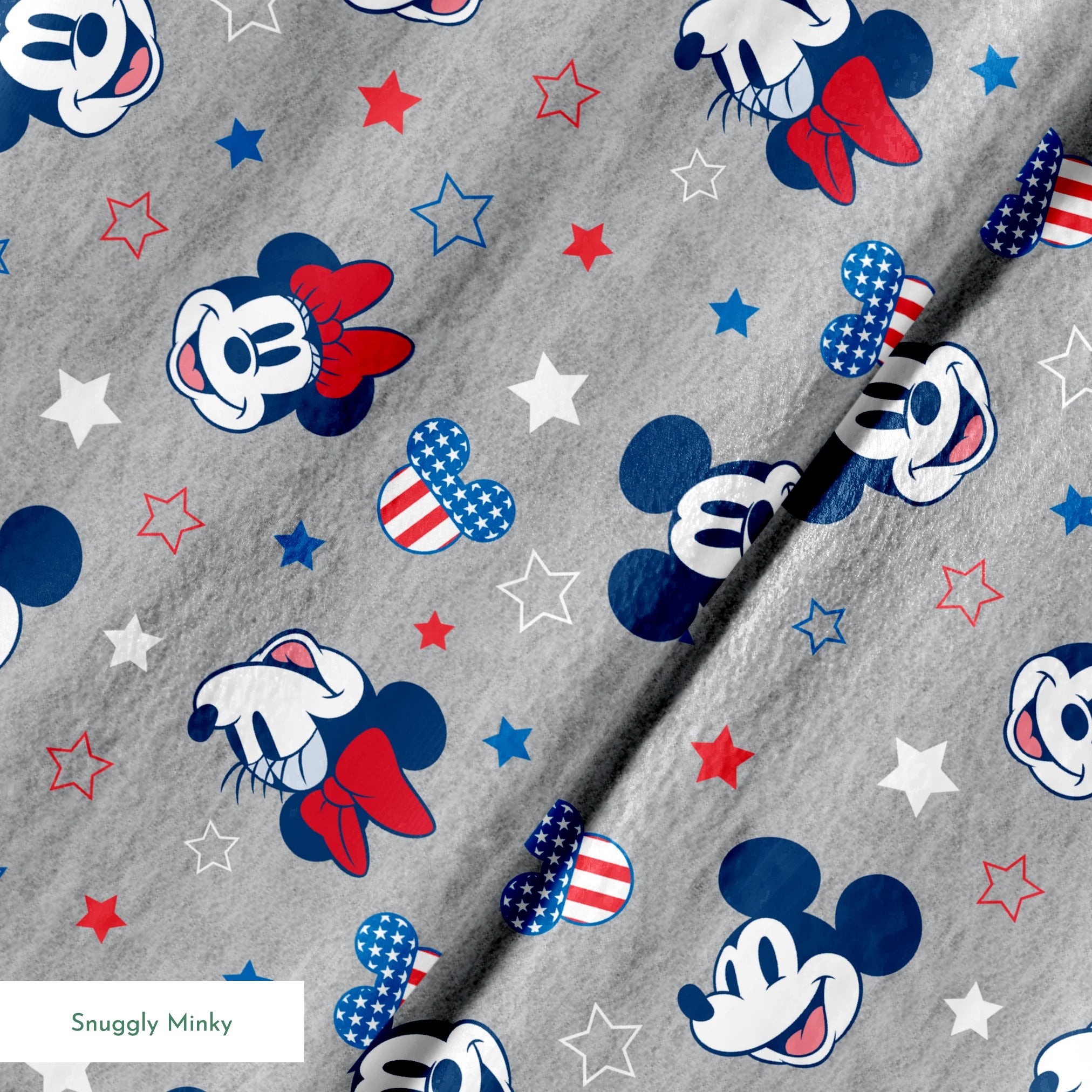 Disney Mickey and Minnie Patriotic Stars on Gray Fabric