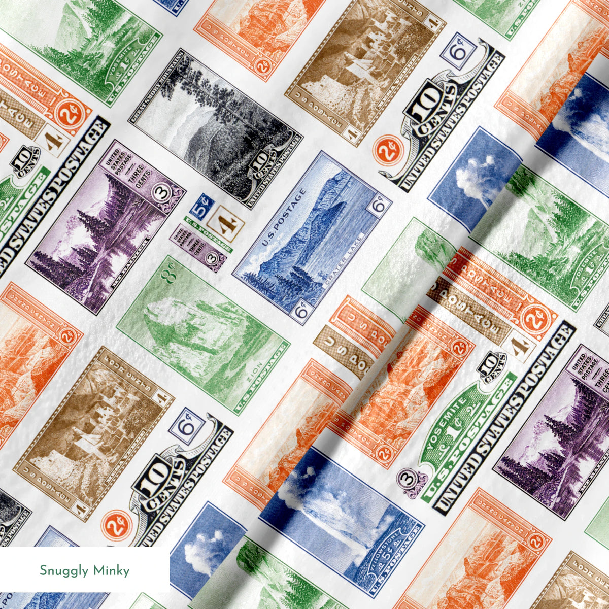 USPS National Park Stamps on White Fabric