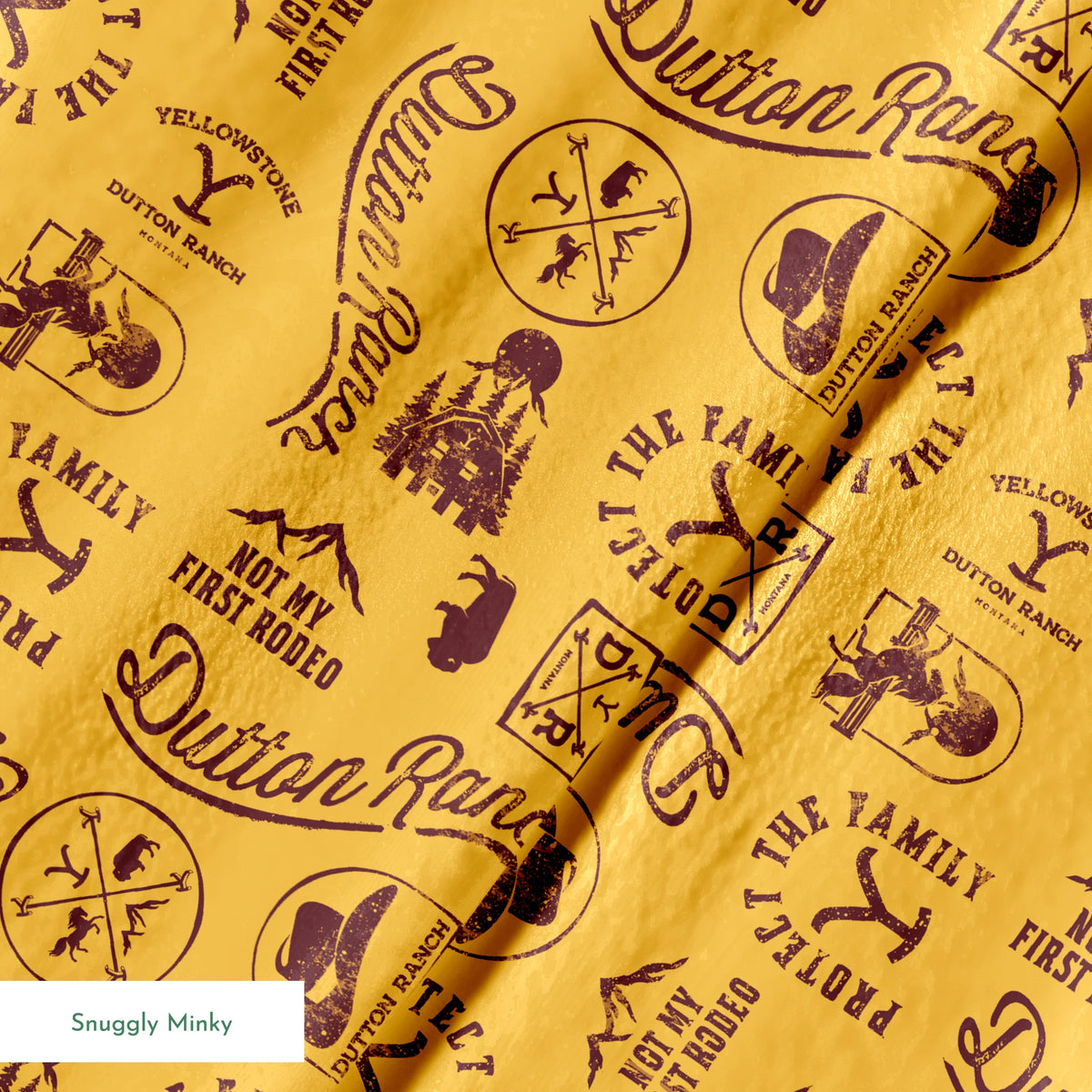 Paramount Yellowstone Dutton Ranch Icons on Yellow Fabric