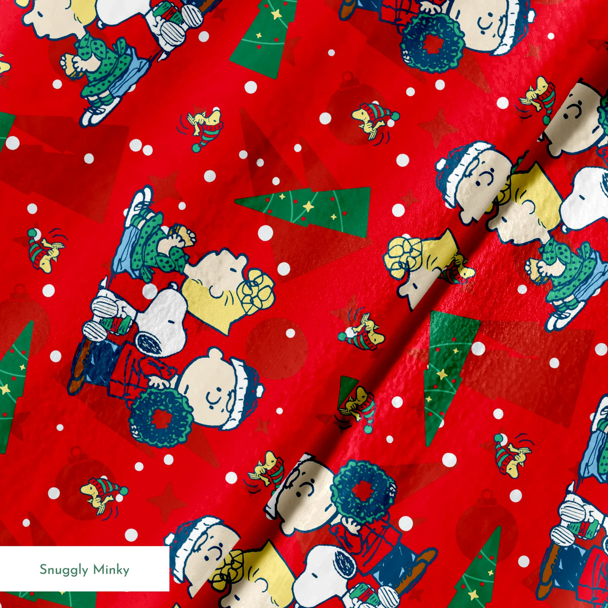 Peanuts Brown Family Christmas on Red Fabric