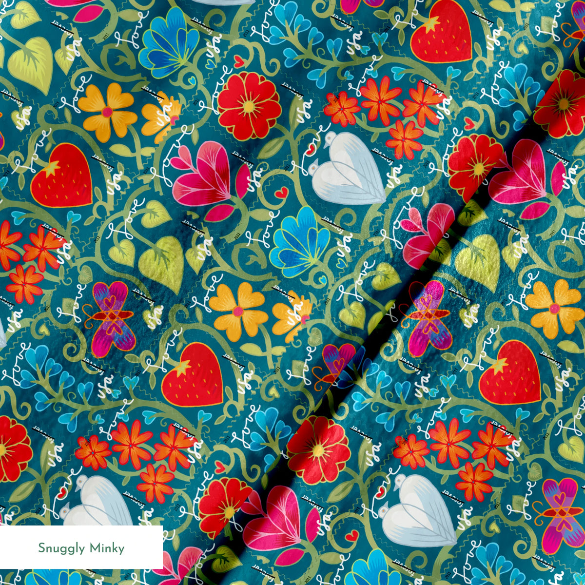 USPS Love Floral Stamps on Teal Fabric