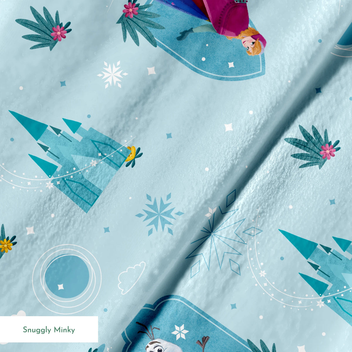 Disney Frozen Falling Snow on Blue Fabric