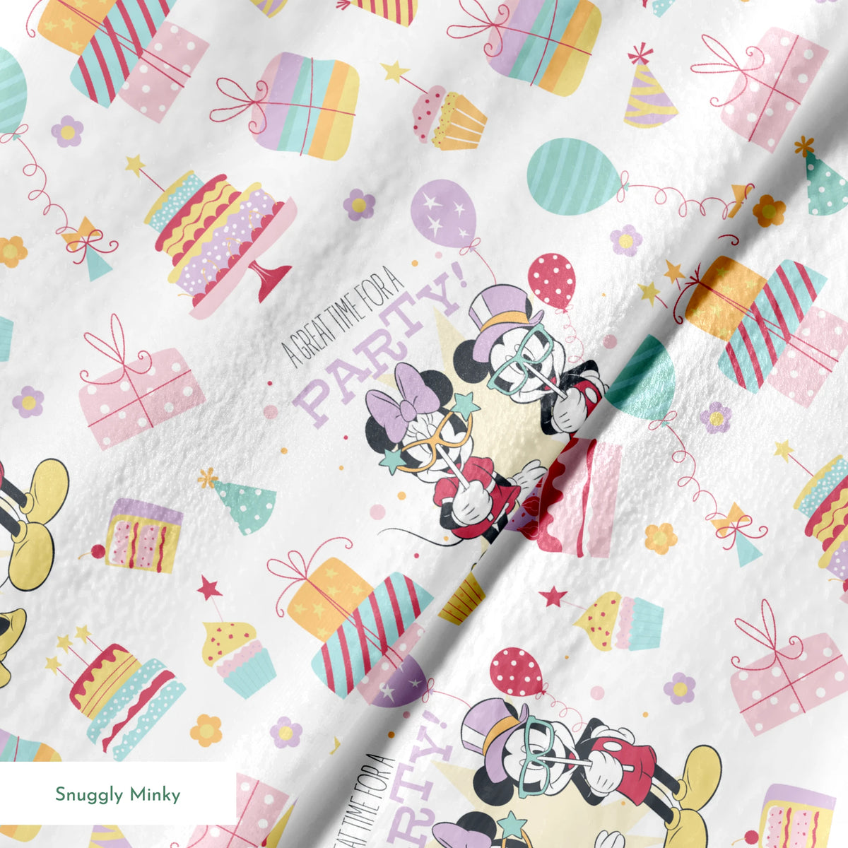 Disney Mickey Mouse and Minnie Mouse Time for a Party Fabric