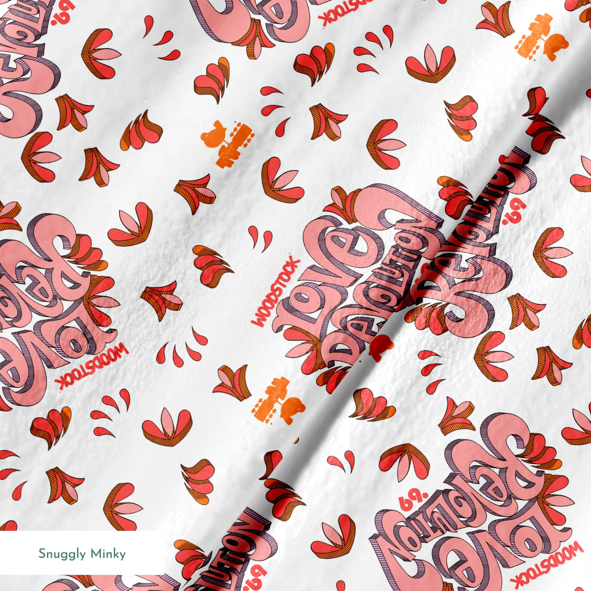 Woodstock Love Revolution on White Fabric