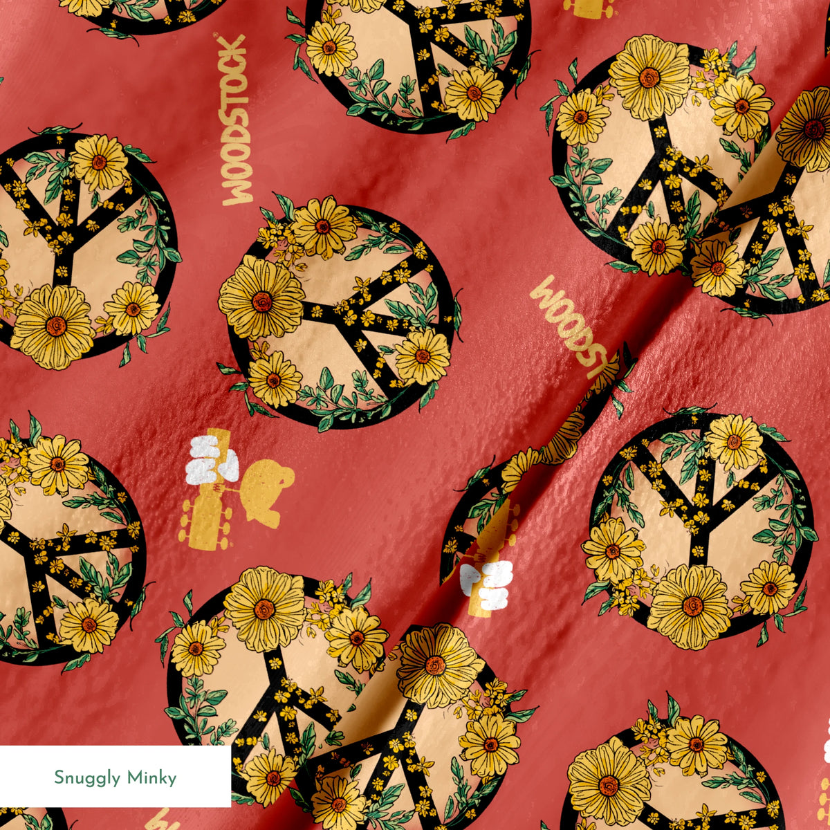 Woodstock Floral Peace Signs on Rust Fabric