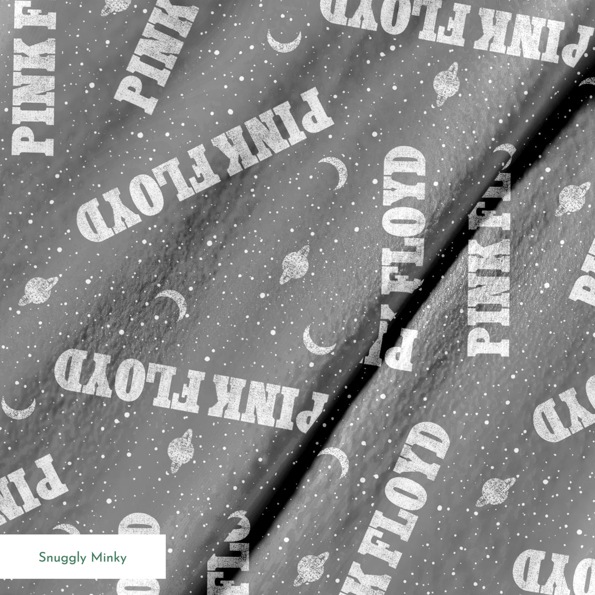 Pink Floyd Planets and Moons on Grey Fabric