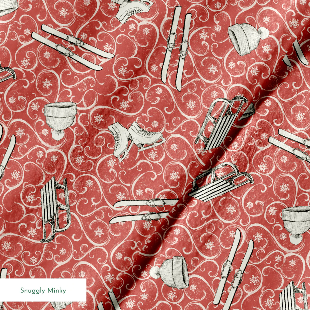 Saturday Evening Post Vintage Winter Fun on Red Fabric