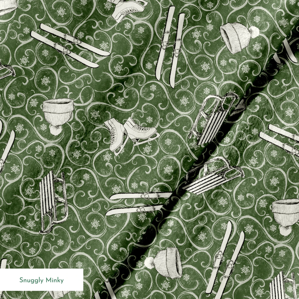 Saturday Evening Post Vintage Winter Fun on Green Fabric