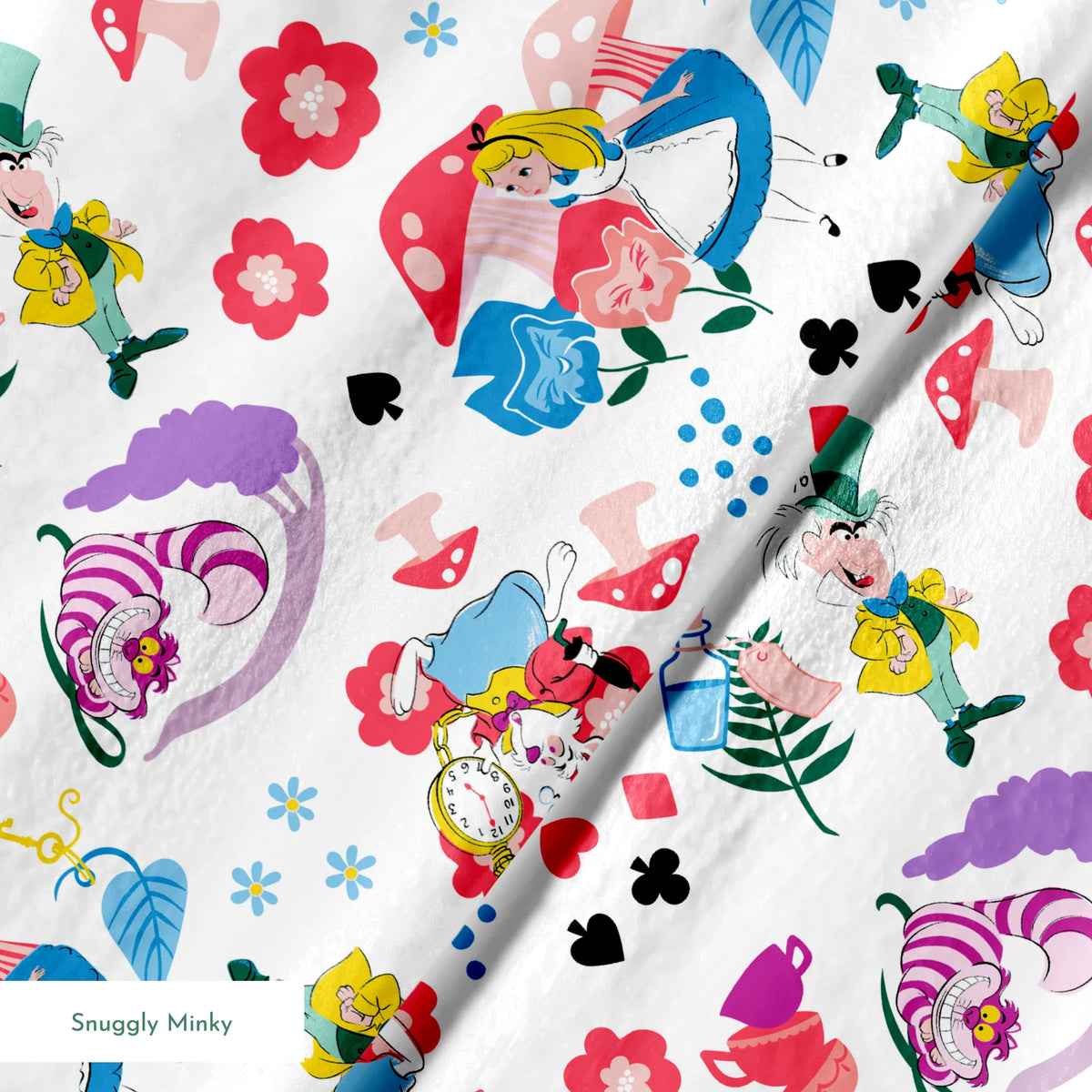 Disney Alice in Wonderland Wandering in Wonderland on White Fabric