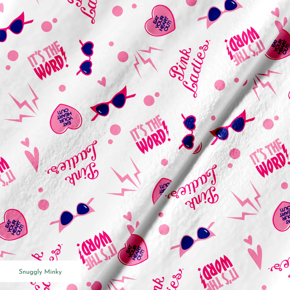 Paramount Grease Retro Pink Ladies Icons on White Fabric